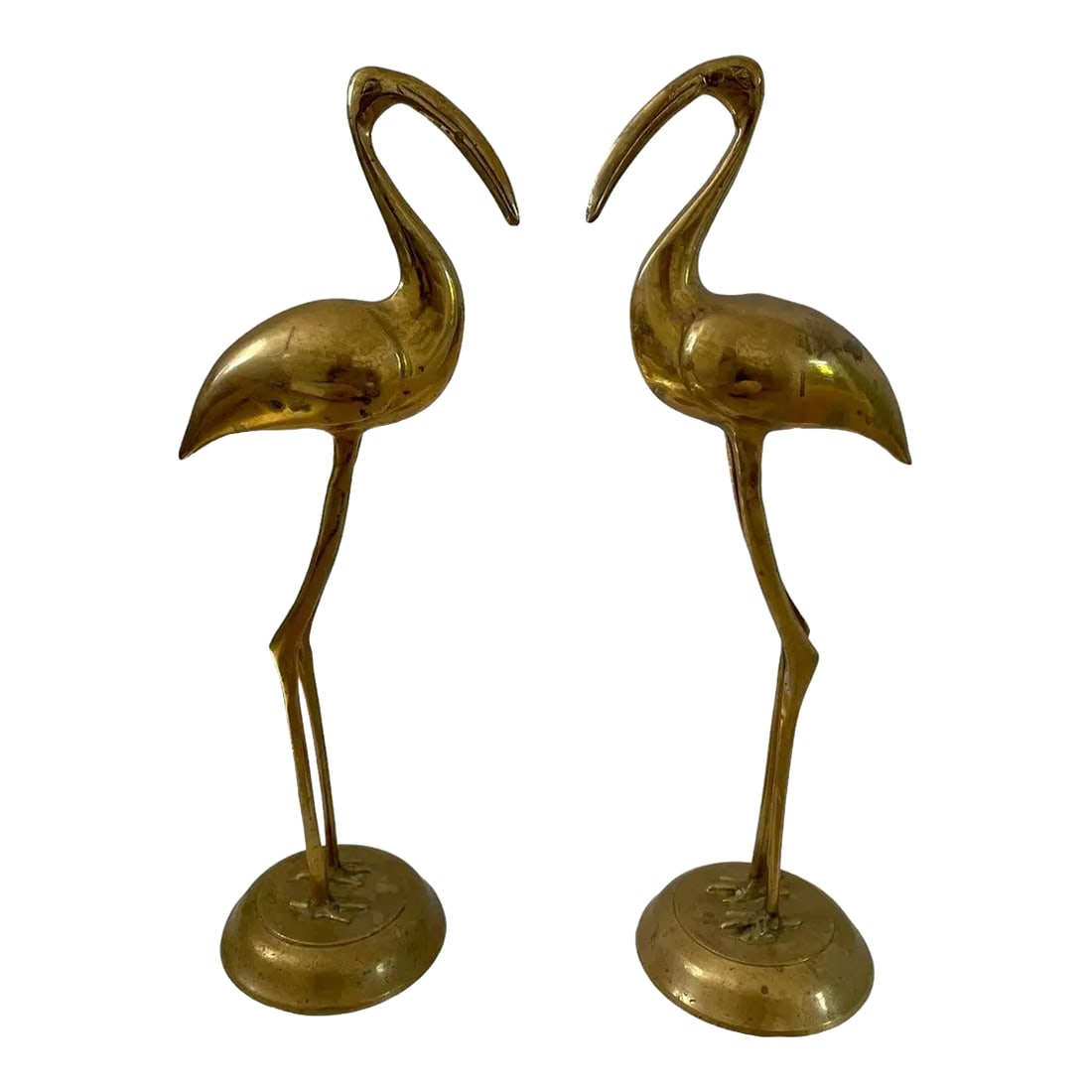 Tall Vintage Brass Cranes Sculptures Statues. Set of 2.: Tall Vintage Brass Cranes Sculptures Statues. Set Of 2. 16.5". This is a handsome, elegant pair of cranes or egrets. Add a little bit, Century or Hollywood Regency glam to your bookcase or console tab