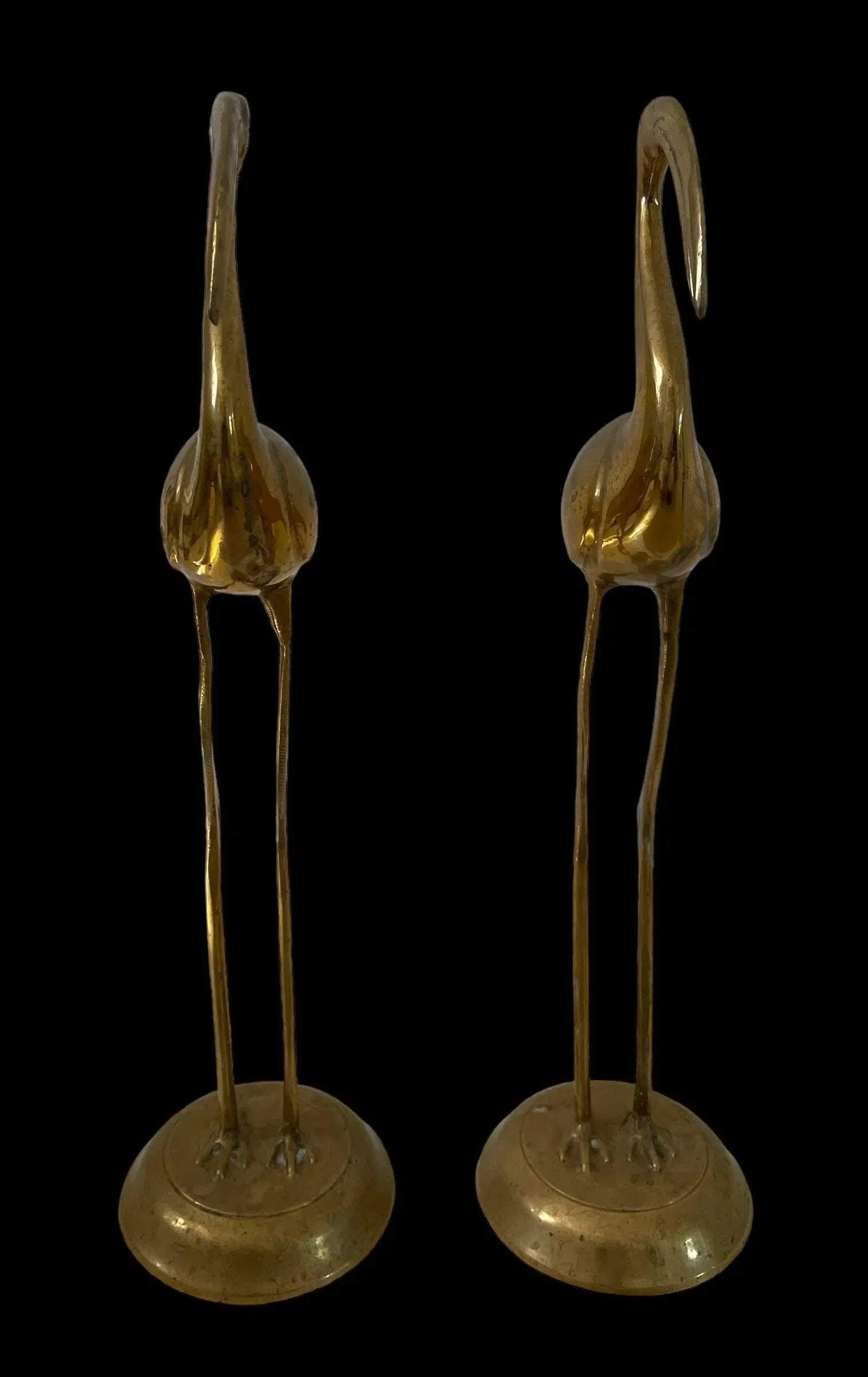 Tall Vintage Brass Cranes Sculptures Statues. Set of 2. - 3