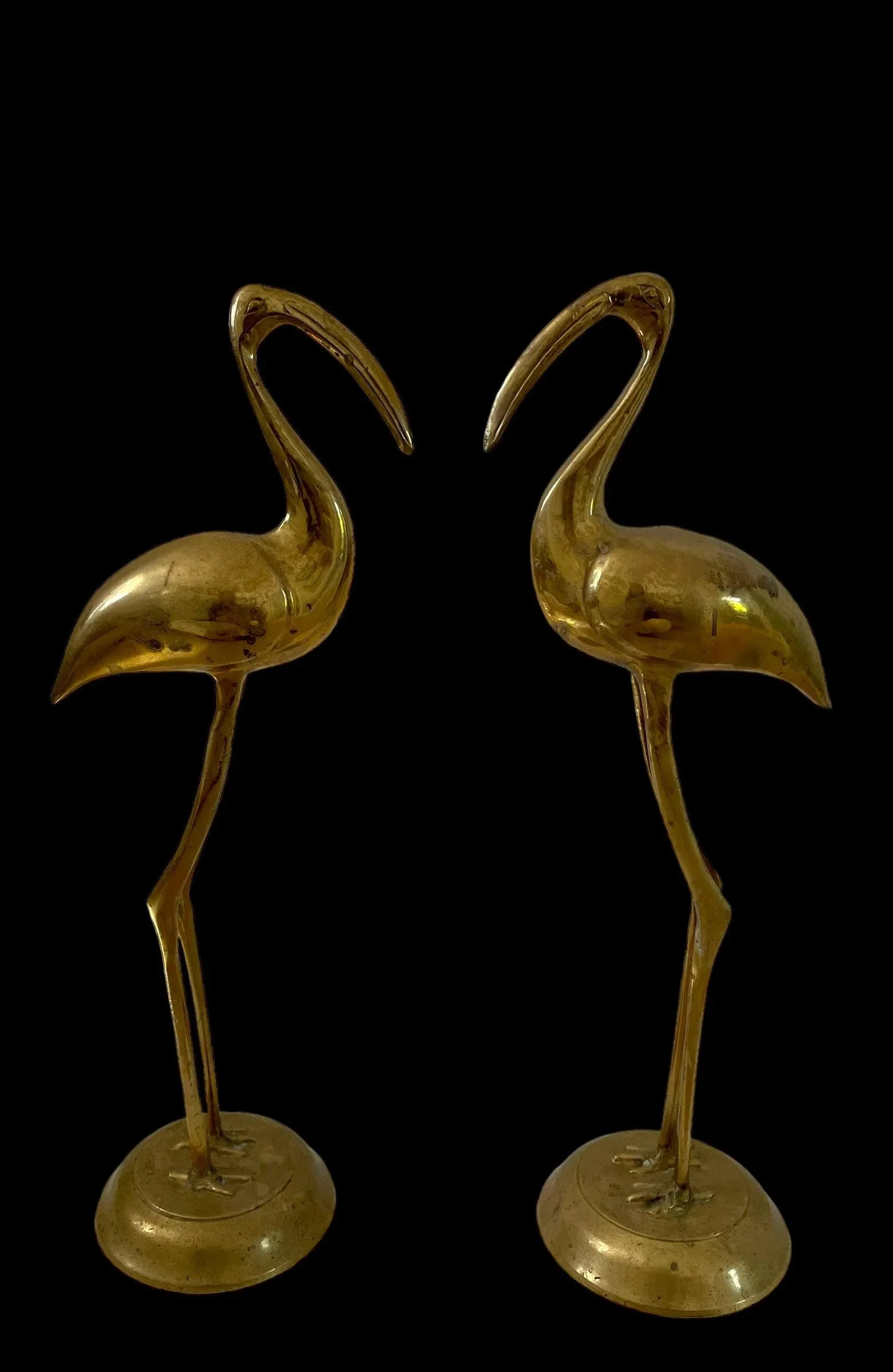 Tall Vintage Brass Cranes Sculptures Statues. Set of 2. - 4
