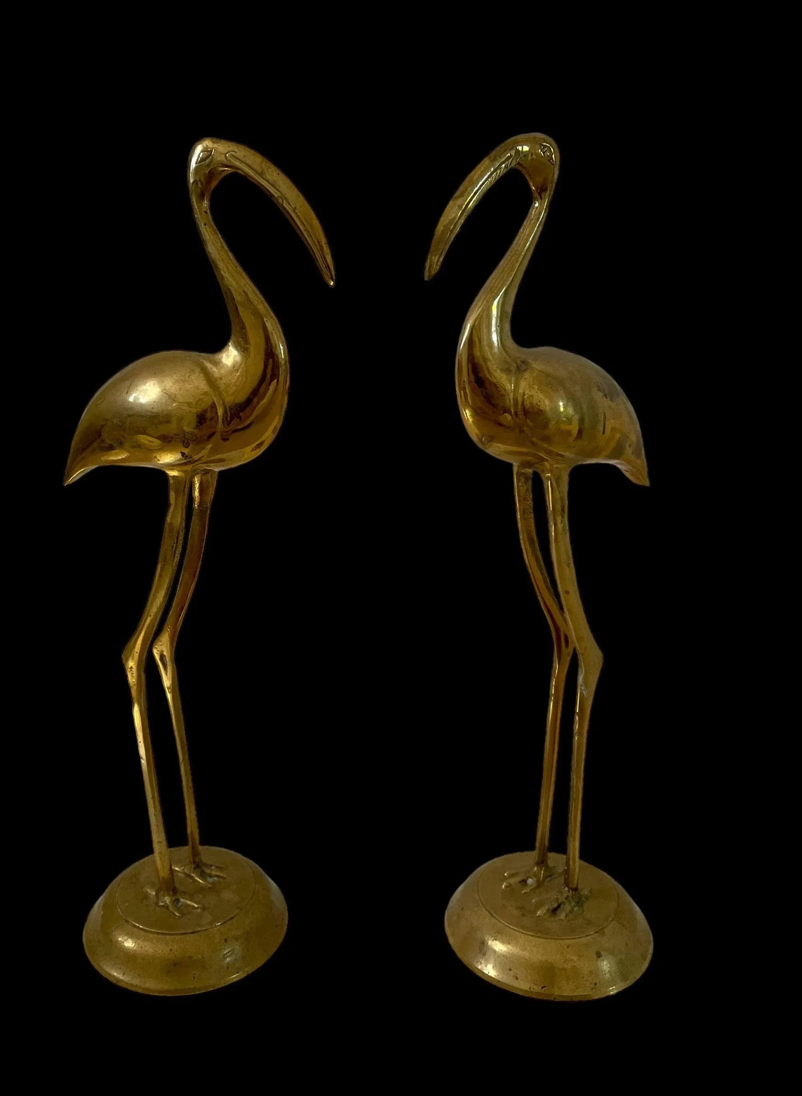Tall Vintage Brass Cranes Sculptures Statues. Set of 2. - 5