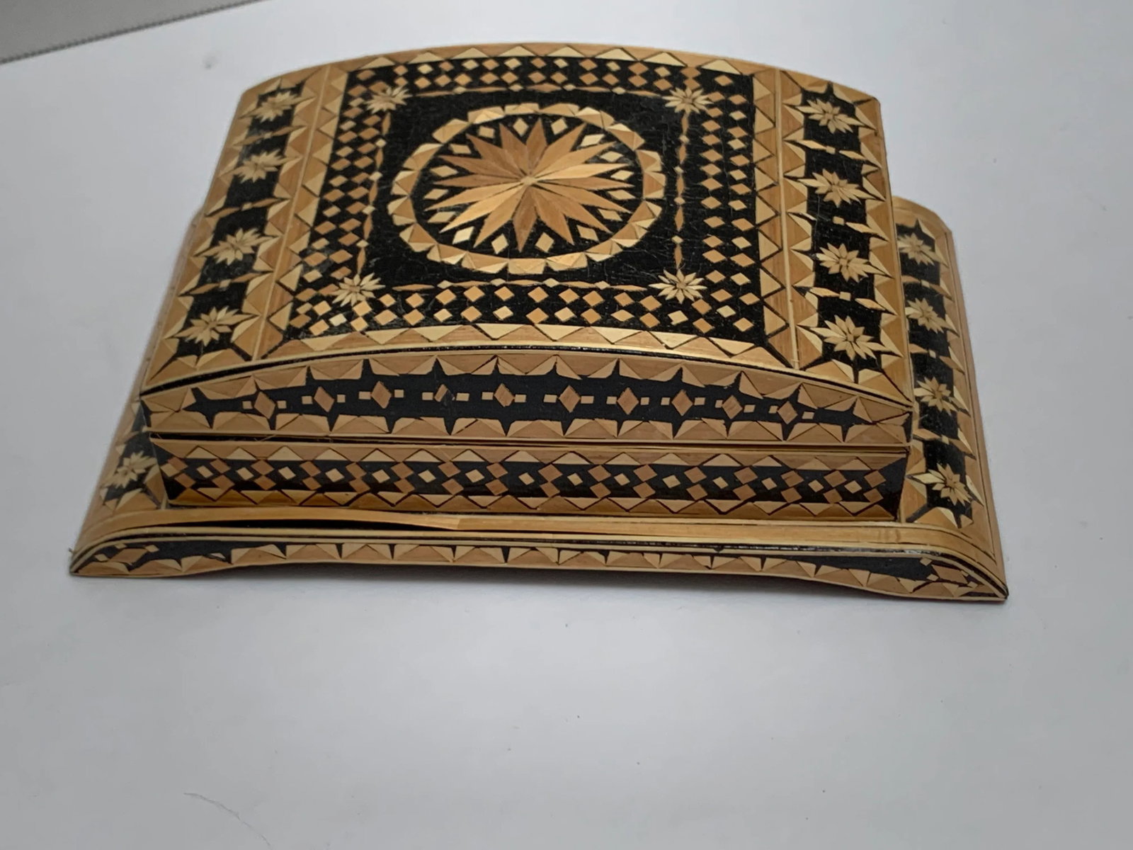 Vintage Folk Art Handcrafted Velvet Lined Box - 6