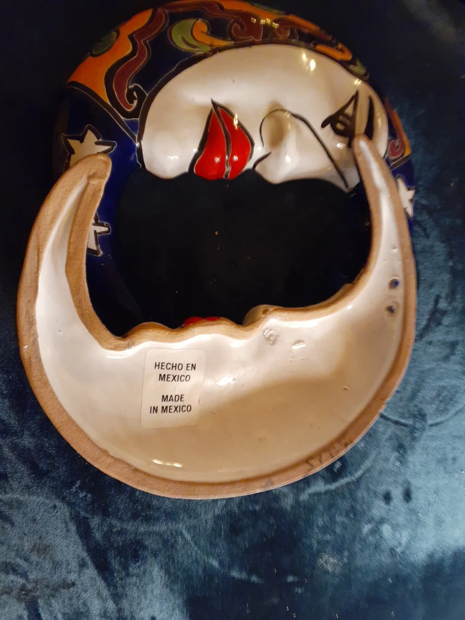 Pair of Vintage Talavera Mexican Folk Art Moon Face Decor - 3