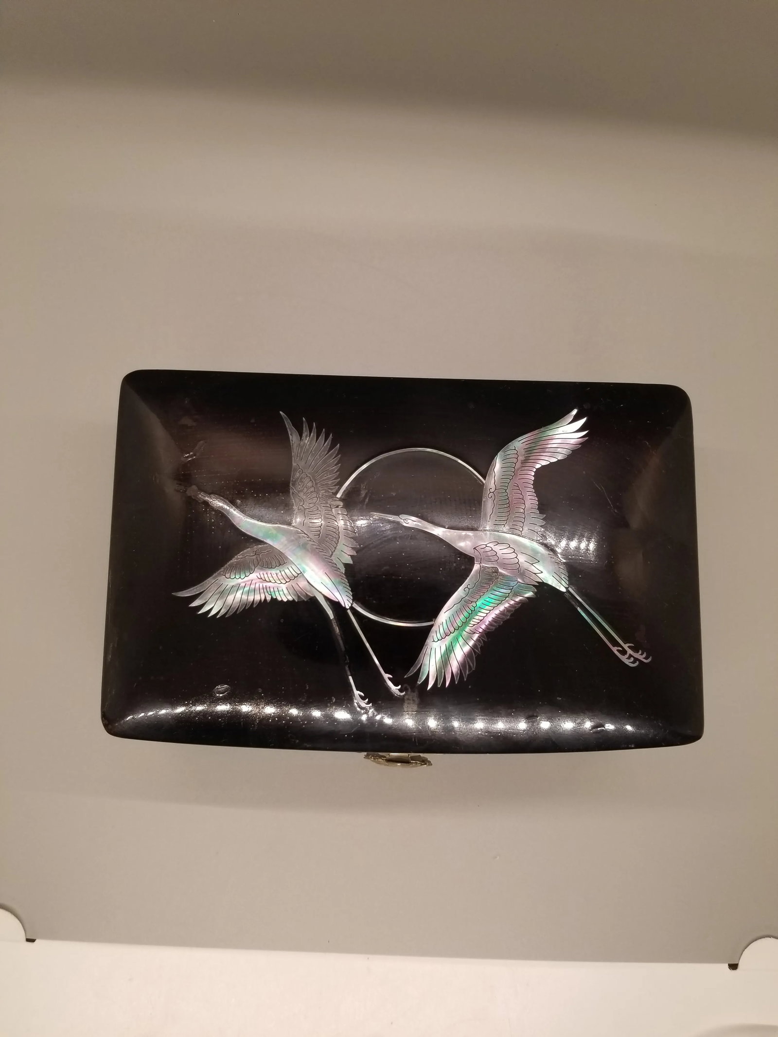 Vintage Asian Mother of Pearl Crain Encrusted Jewelry Box - 2