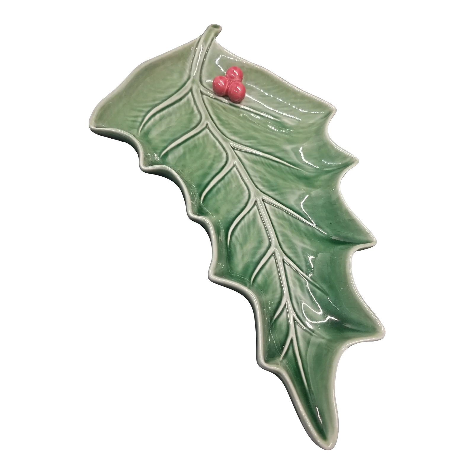 Bordallo Pinheiro Christmas Holly Leaf With Berries Serving Dish Portugal 14": Bordallo Pinheiro Christmas Holly Leaf with Berries Serving Dish Portugal 14"...holiday ready Condition: Alterations: Original Condition Unaltered Imperfections: Some Imperfections Condition Notes: