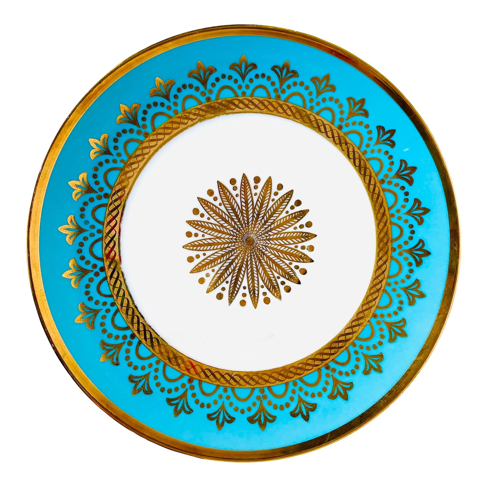 Vintage Winterling Marktleuthen Bavaria Fine China Dessert Plate: Vintage Gold & Turquoise Fine China Dessert Plate 7.60"D ,Marking Winterling Marktleuthen Bavaria, minor gold loss in very good condition. Condition: Alterations: Original Condition Unaltered