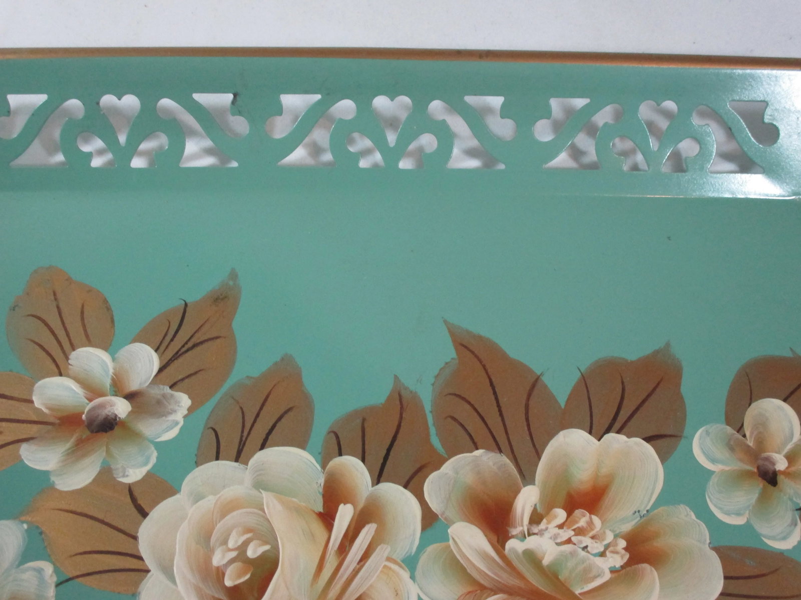 1950s Vintage Hand-Painted Floral Tole Tray - 3