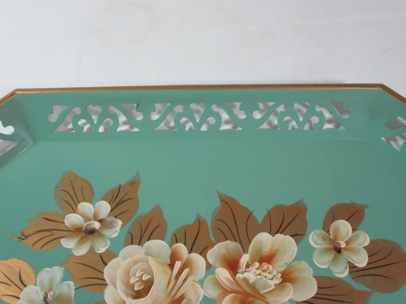 1950s Vintage Hand-Painted Floral Tole Tray - 5