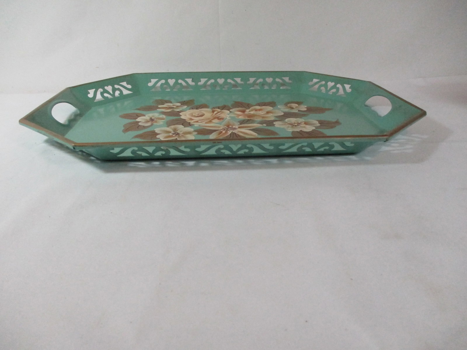 1950s Vintage Hand-Painted Floral Tole Tray - 8
