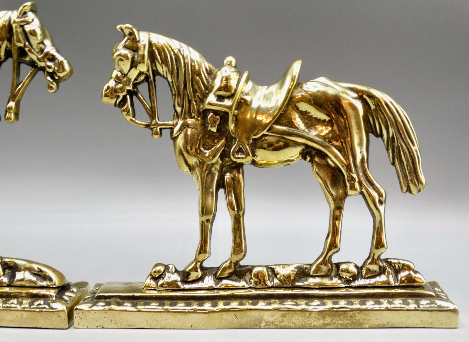 Circa 1890 English Gilt Brass Horses Mantel Decorations - 3