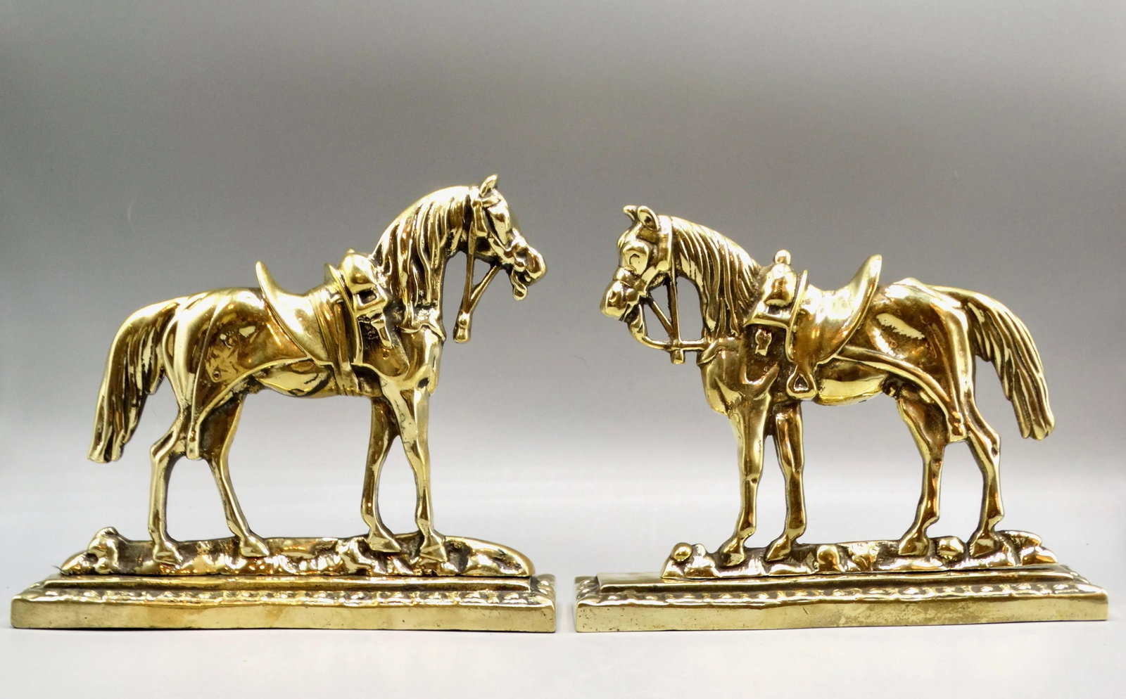 Circa 1890 English Gilt Brass Horses Mantel Decorations - 4
