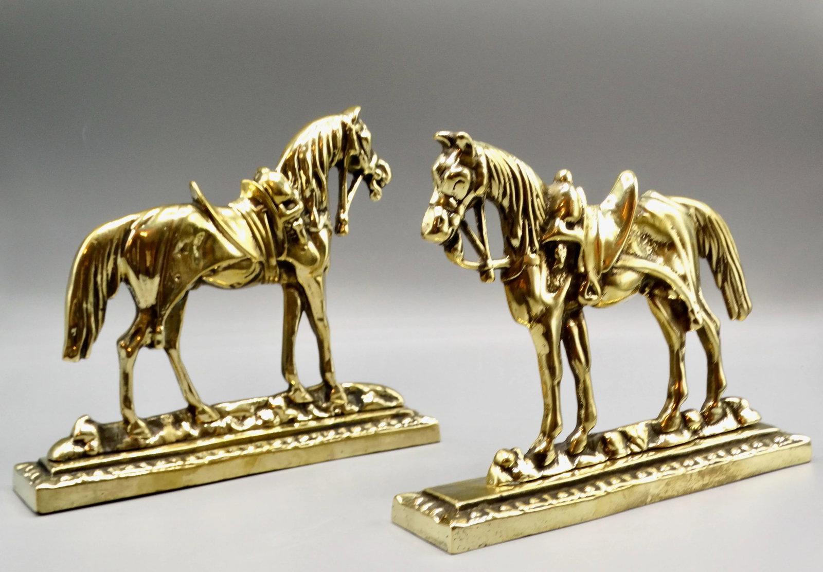 Circa 1890 English Gilt Brass Horses Mantel Decorations - 5