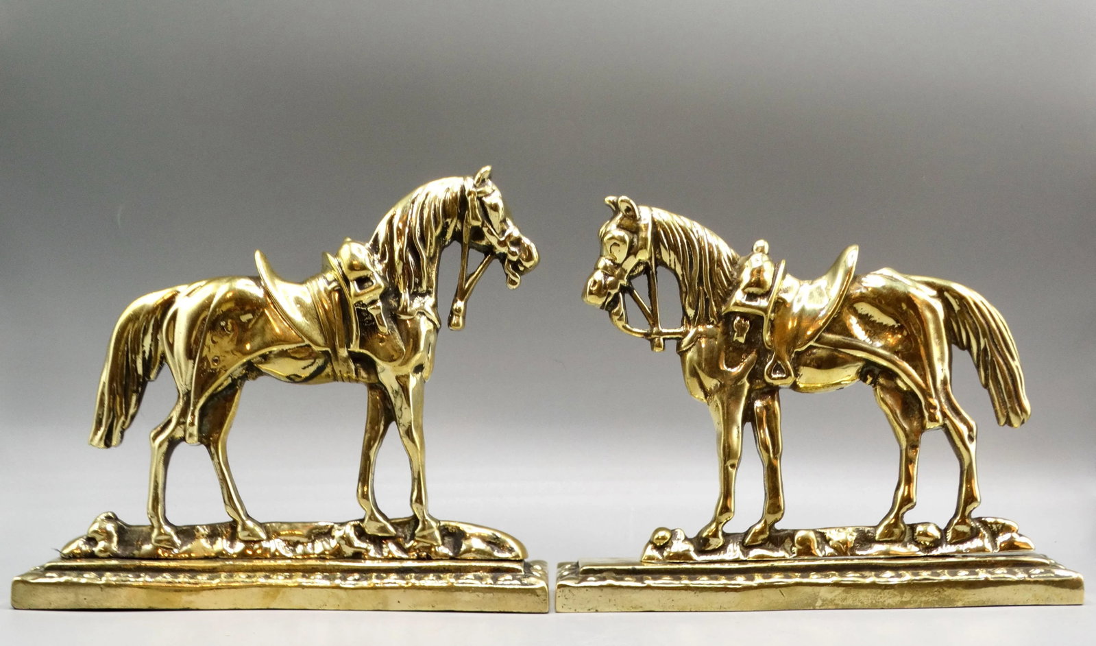 Circa 1890 English Gilt Brass Horses Mantel Decorations - 6