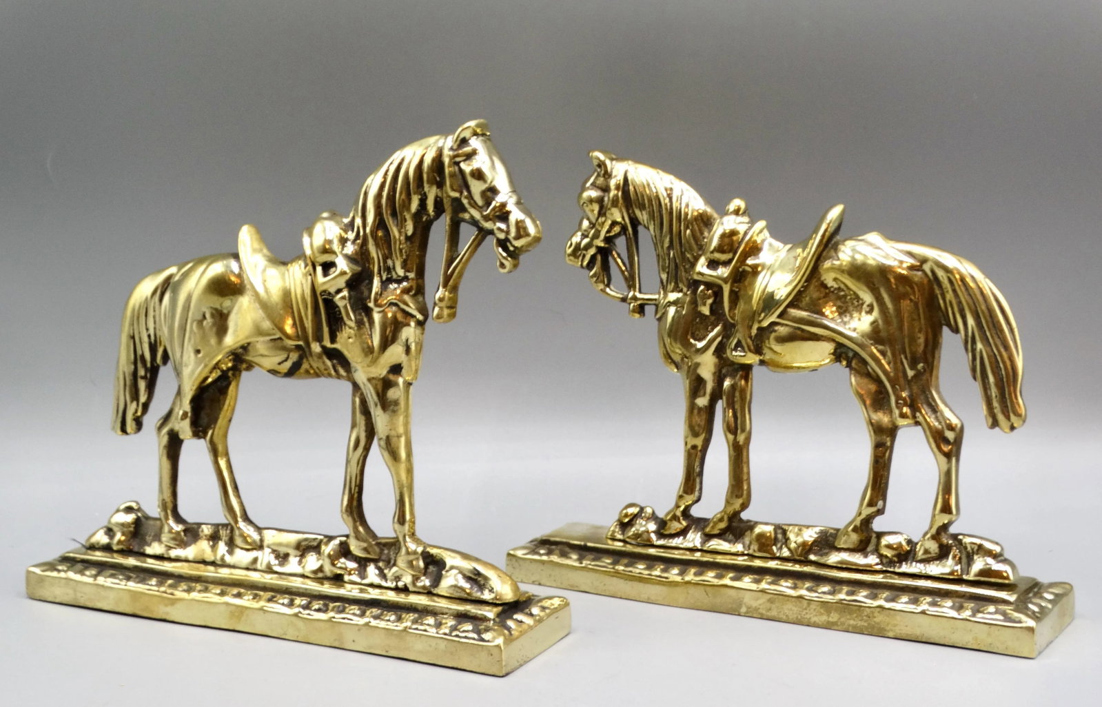 Circa 1890 English Gilt Brass Horses Mantel Decorations - 7