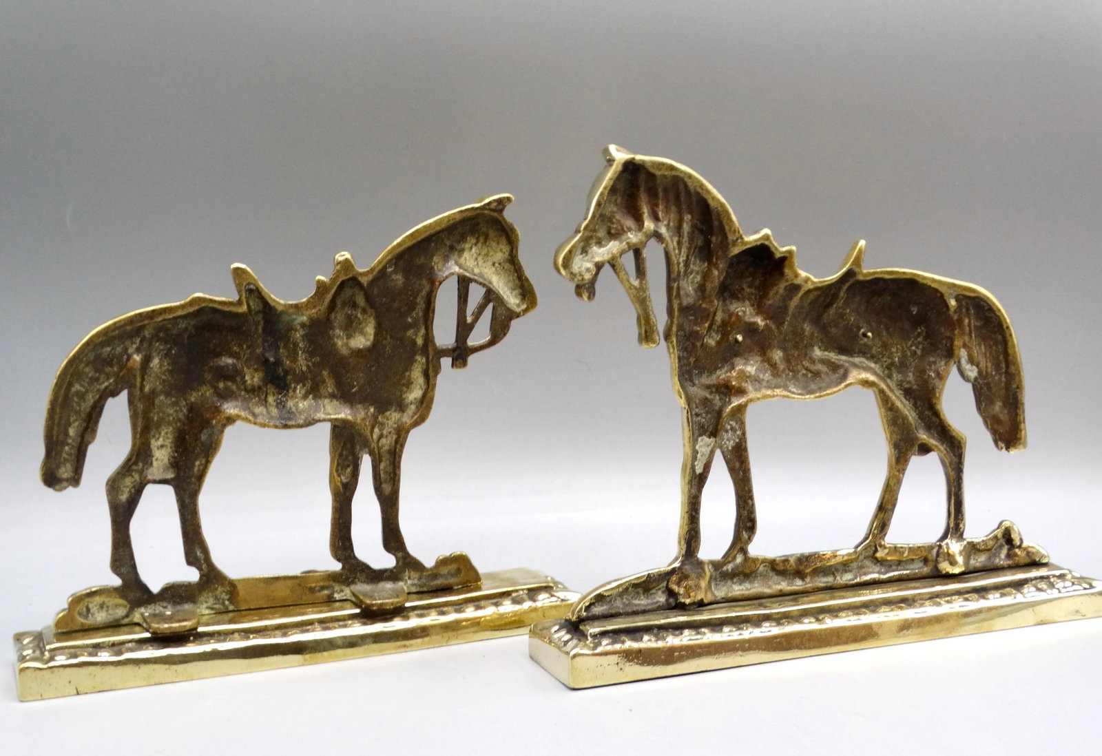 Circa 1890 English Gilt Brass Horses Mantel Decorations - 8