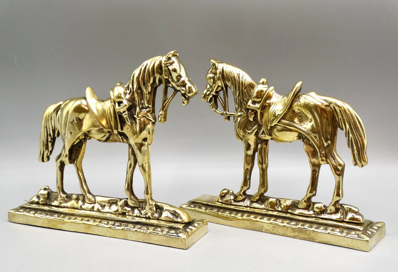 Circa 1890 English Gilt Brass Horses Mantel Decorations - 9