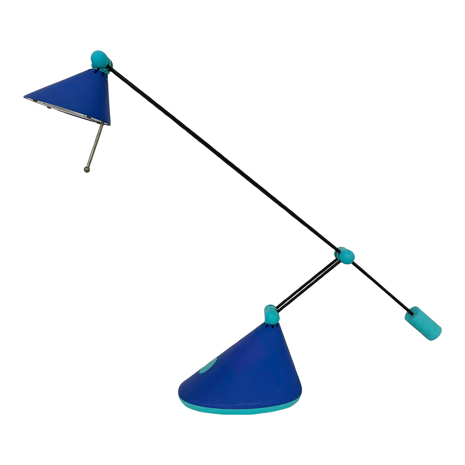 Postmodern Desk Lamp by Massive: Postmodern adjustable desk lamp by Massive, Belgium, 1980, in a beautiful shades of royal blue/violet and turquoise. Condition: Alterations: Original Condition Unaltered Imperfections: Some