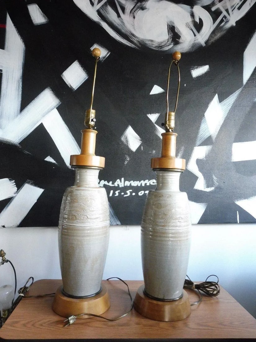 1950s Mid Century Modern Studio Thrown Pottery Lamps - a Pair - 13