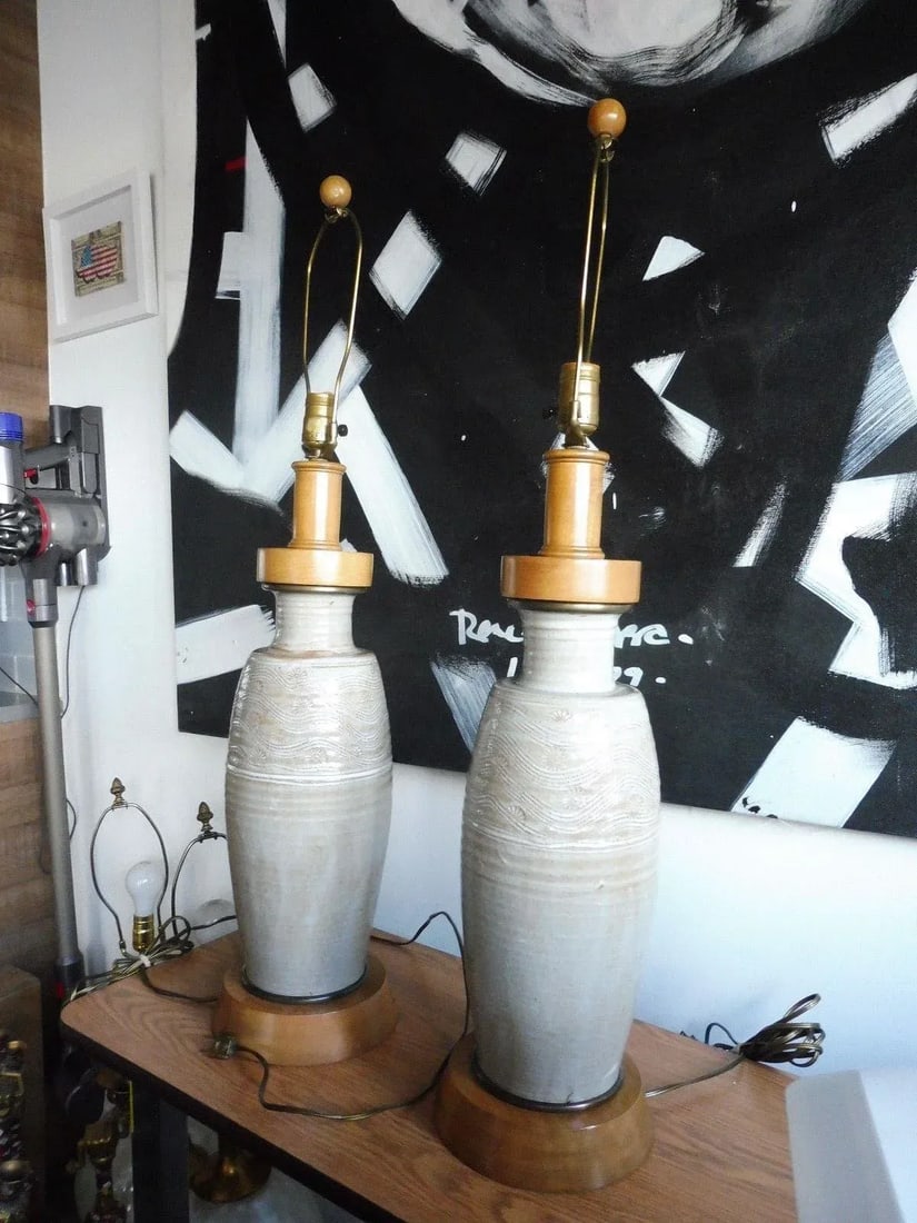 1950s Mid Century Modern Studio Thrown Pottery Lamps - a Pair - 6