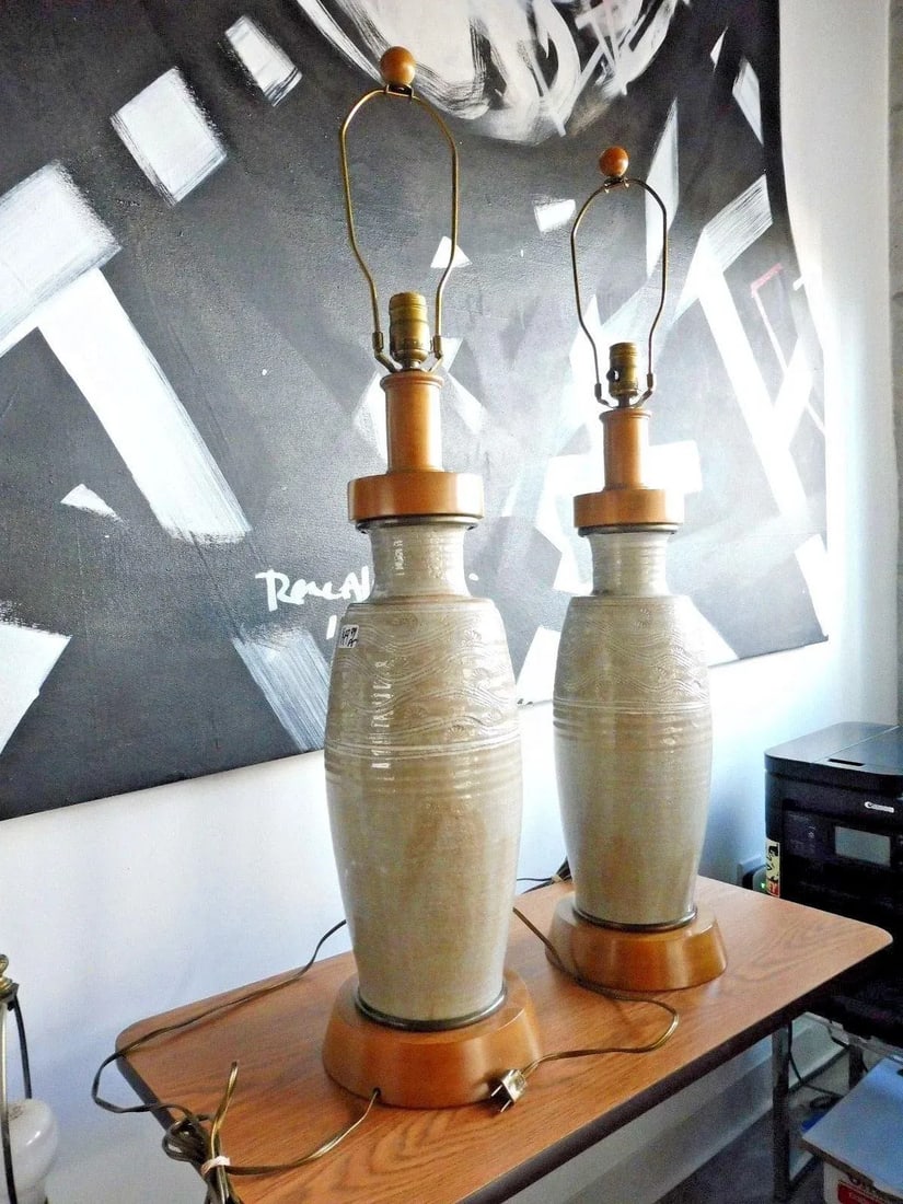 1950s Mid Century Modern Studio Thrown Pottery Lamps - a Pair - 7