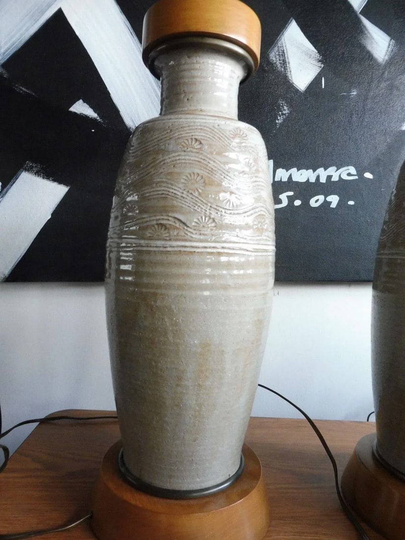 1950s Mid Century Modern Studio Thrown Pottery Lamps - a Pair - 8