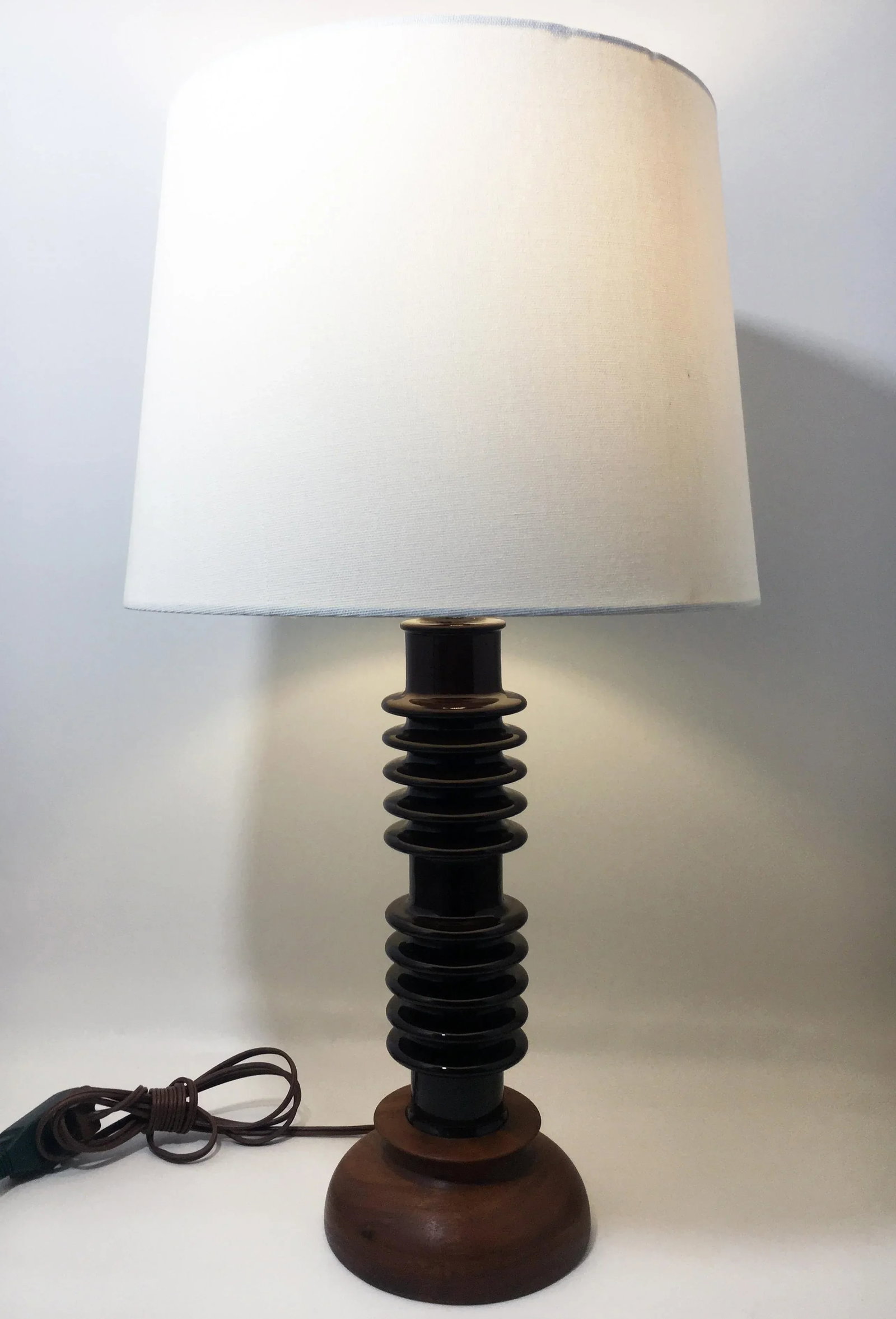 Ceramic Insulator Spool Lamp With Solid Walnut Base - 12