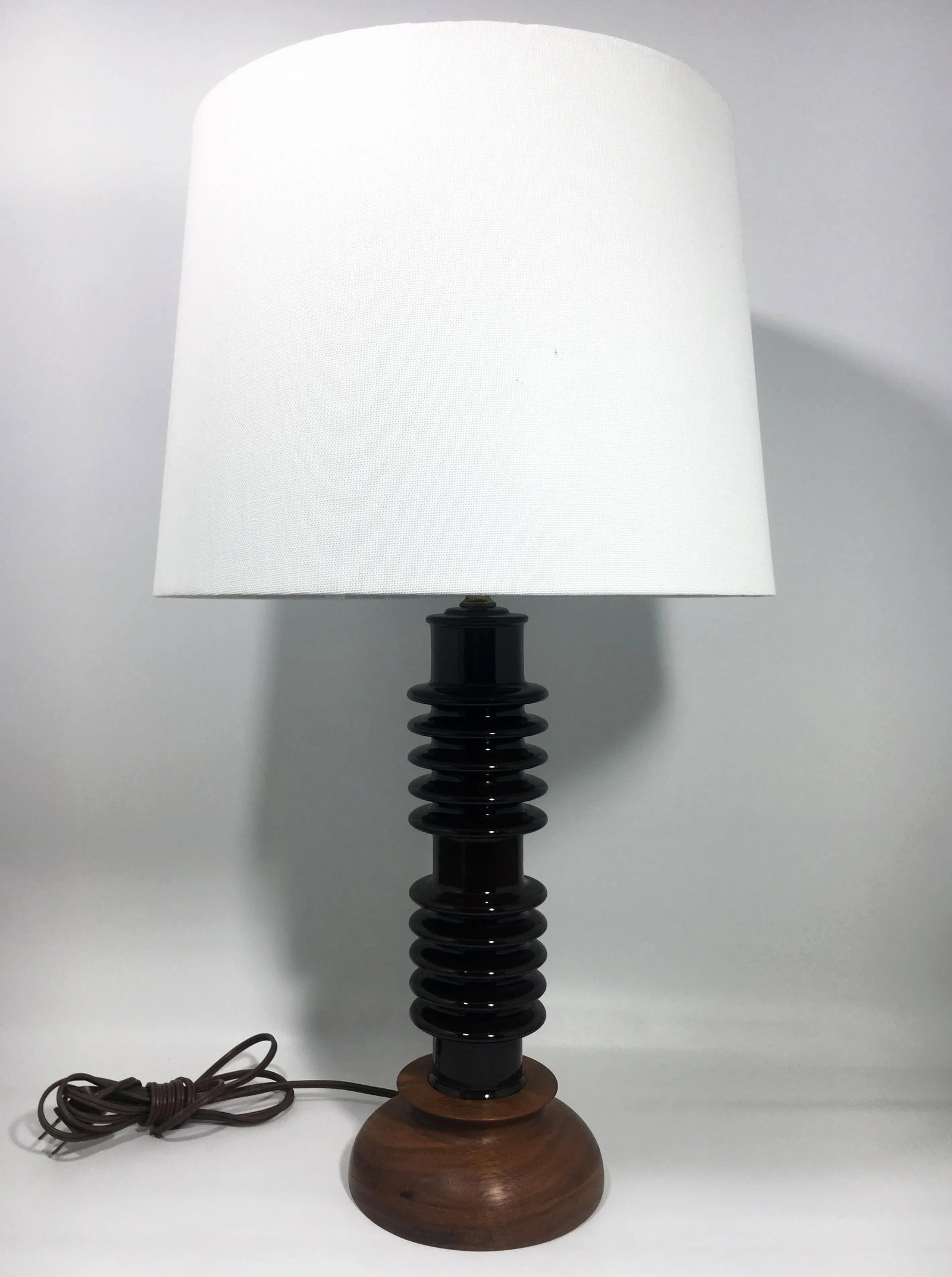 Ceramic Insulator Spool Lamp With Solid Walnut Base - 2