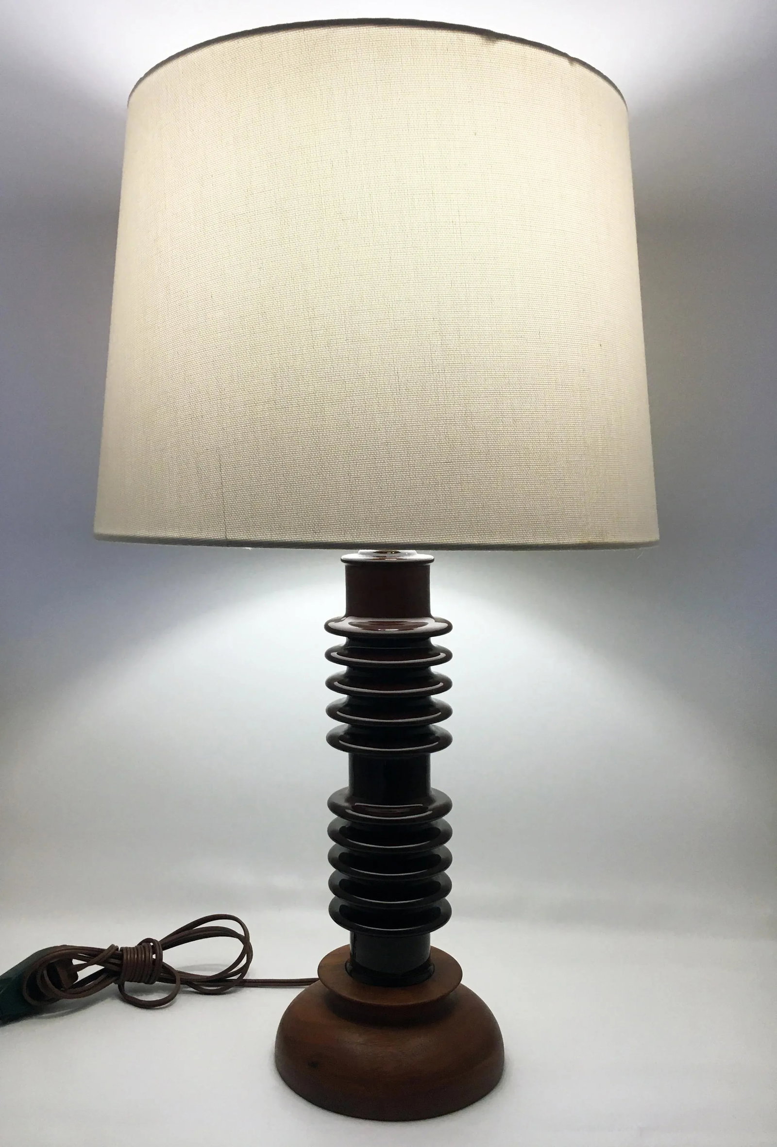 Ceramic Insulator Spool Lamp With Solid Walnut Base - 3