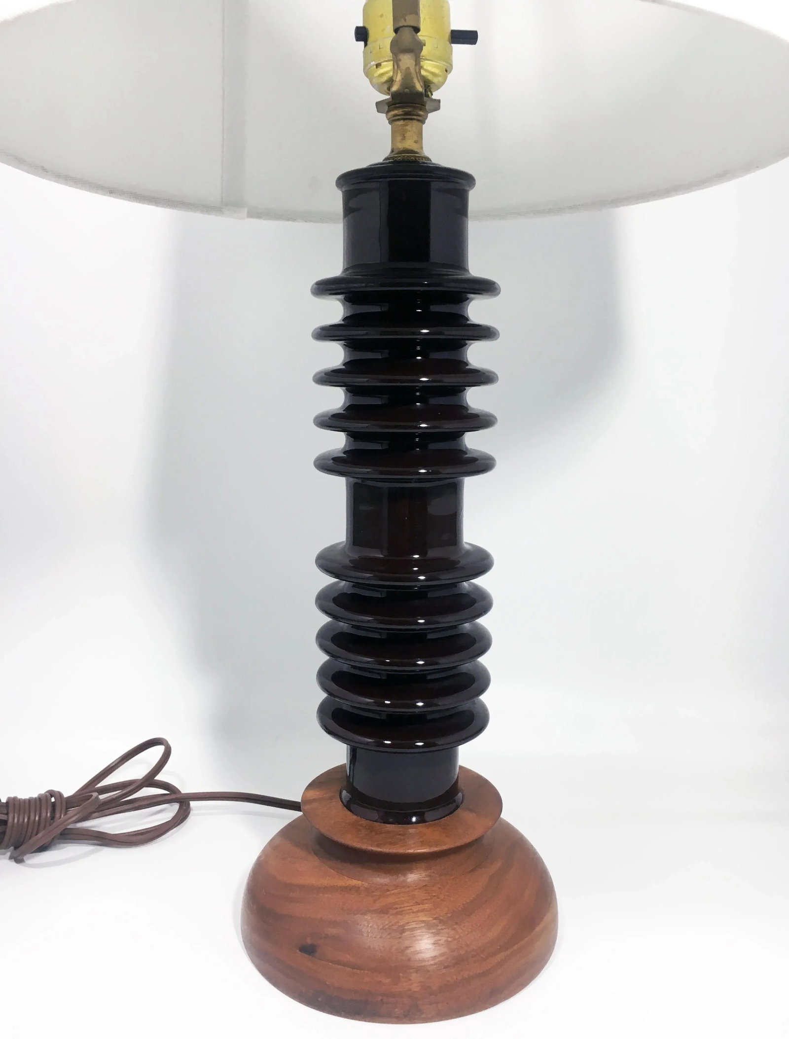 Ceramic Insulator Spool Lamp With Solid Walnut Base - 4