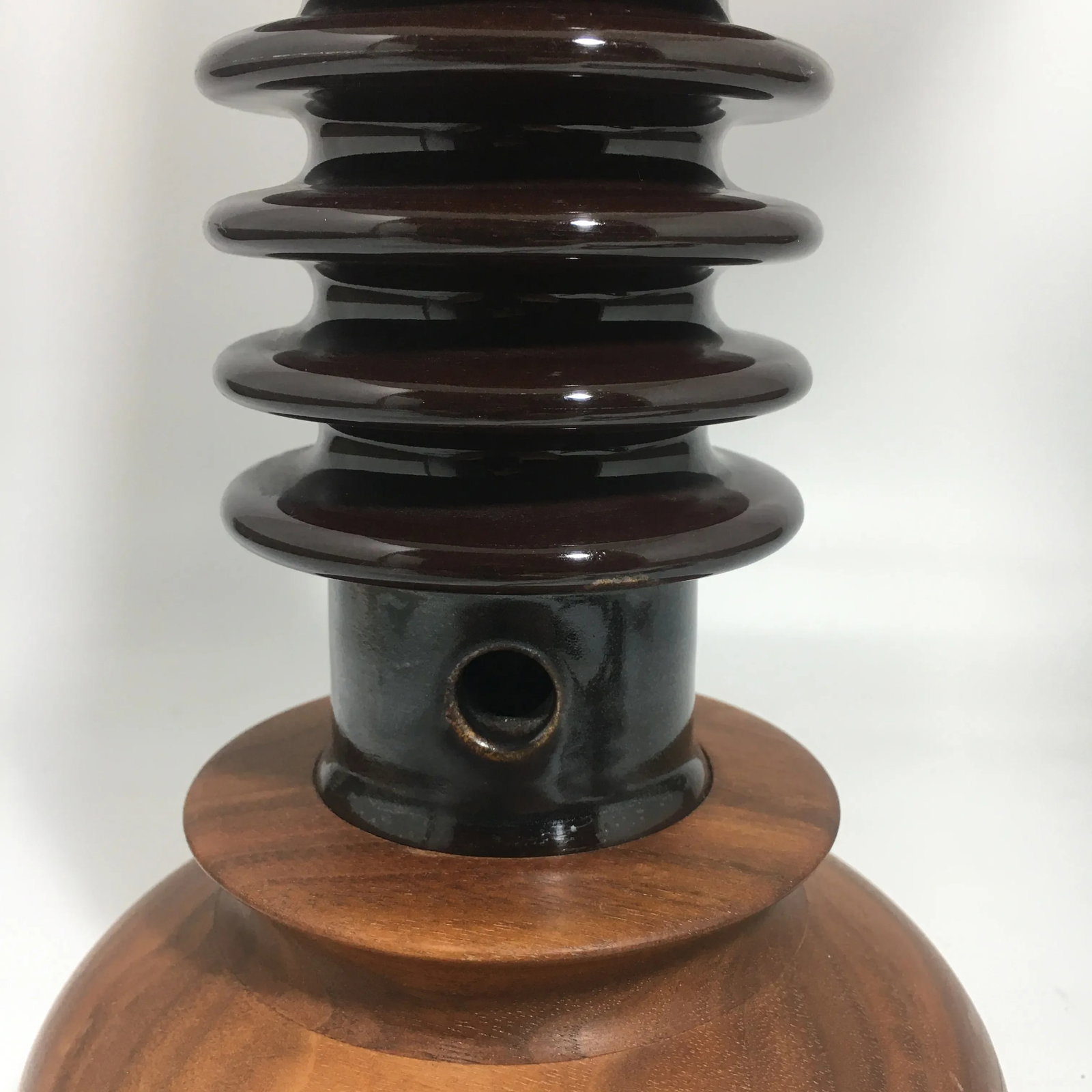 Ceramic Insulator Spool Lamp With Solid Walnut Base - 6
