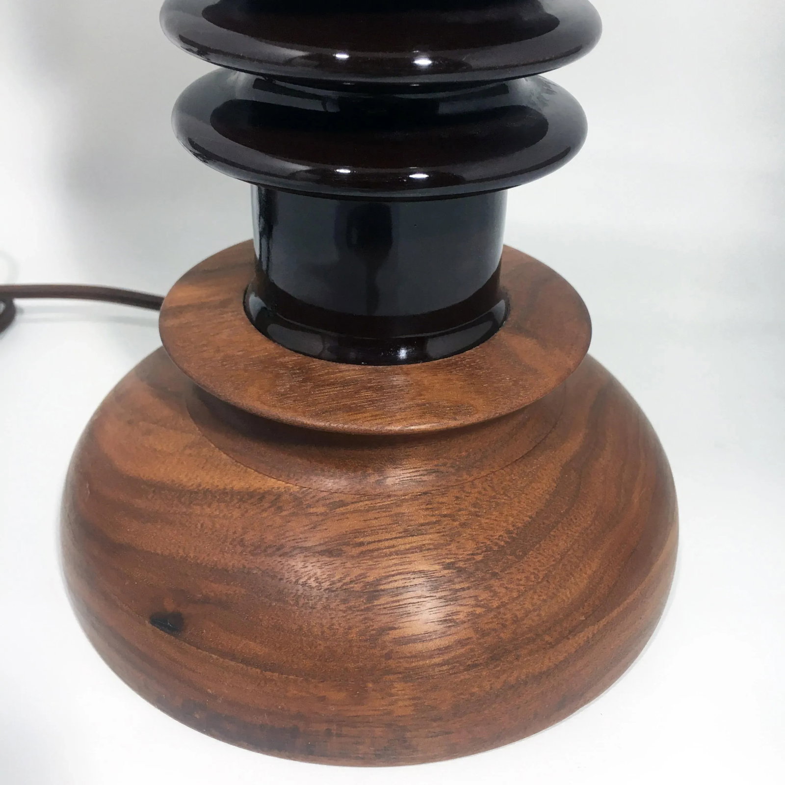 Ceramic Insulator Spool Lamp With Solid Walnut Base - 7