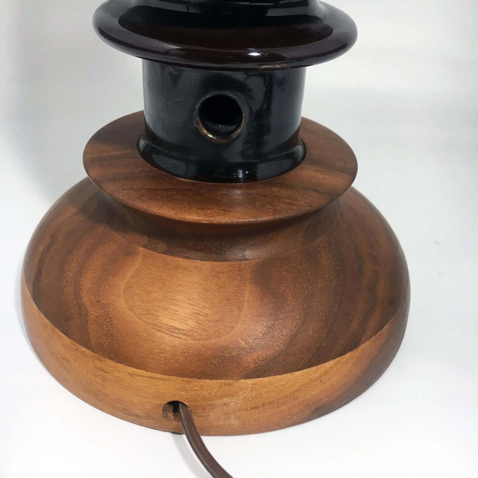 Ceramic Insulator Spool Lamp With Solid Walnut Base - 8