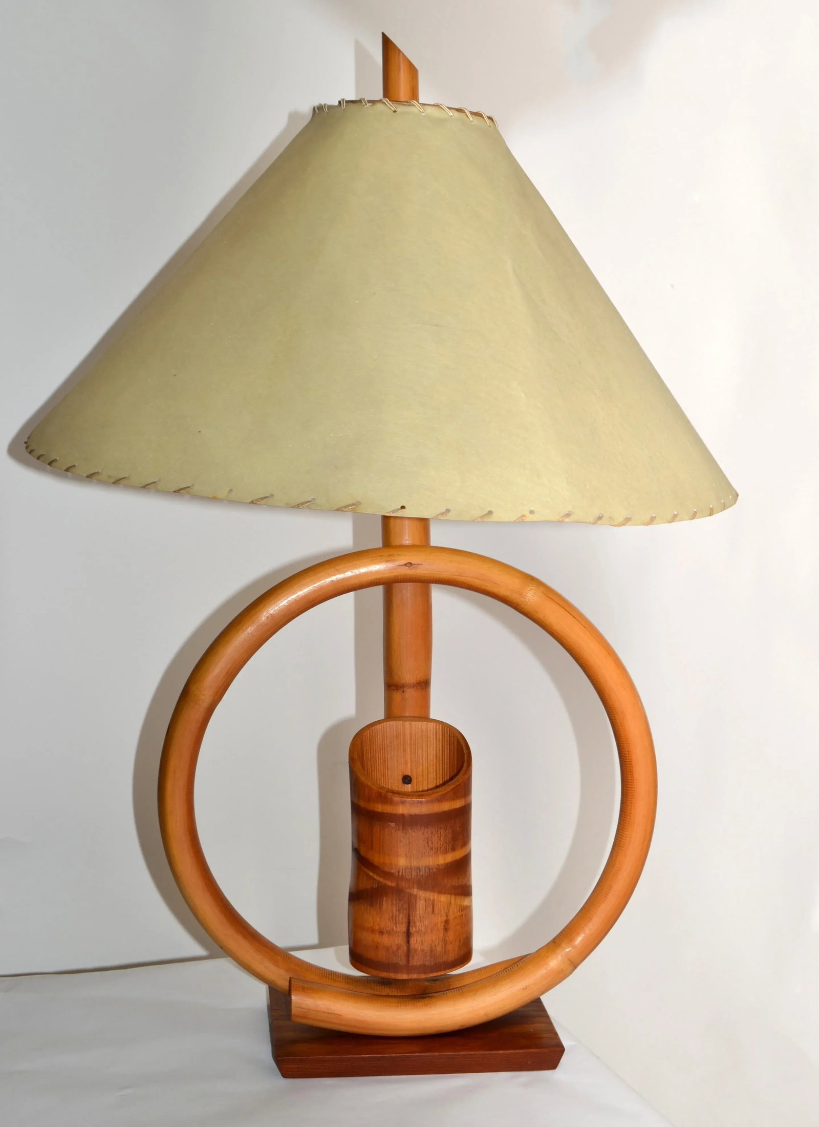1950s Bohemian Bent Bamboo Table Lamp Original Goatskin Shade - 12