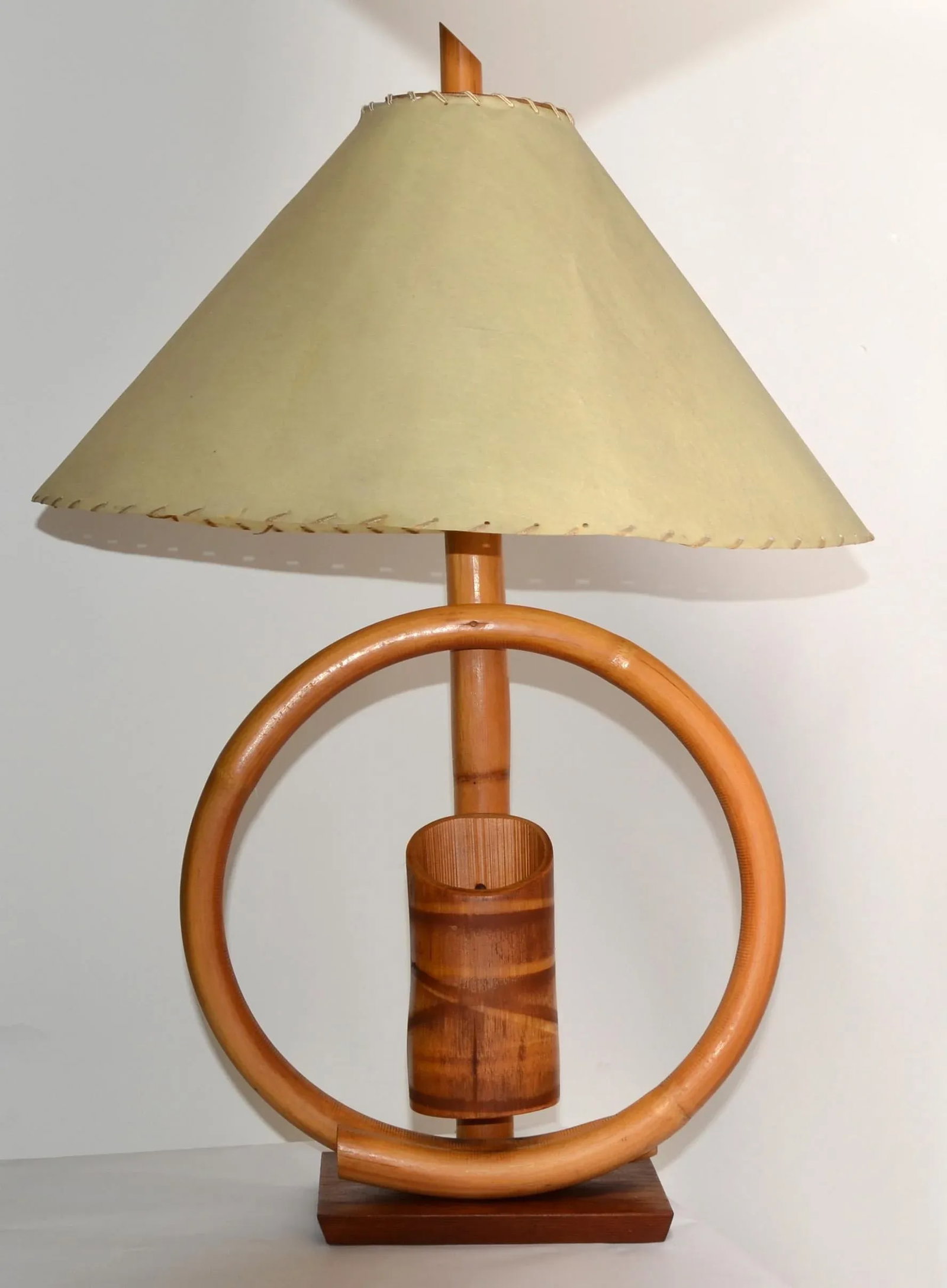 1950s Bohemian Bent Bamboo Table Lamp Original Goatskin Shade - 3