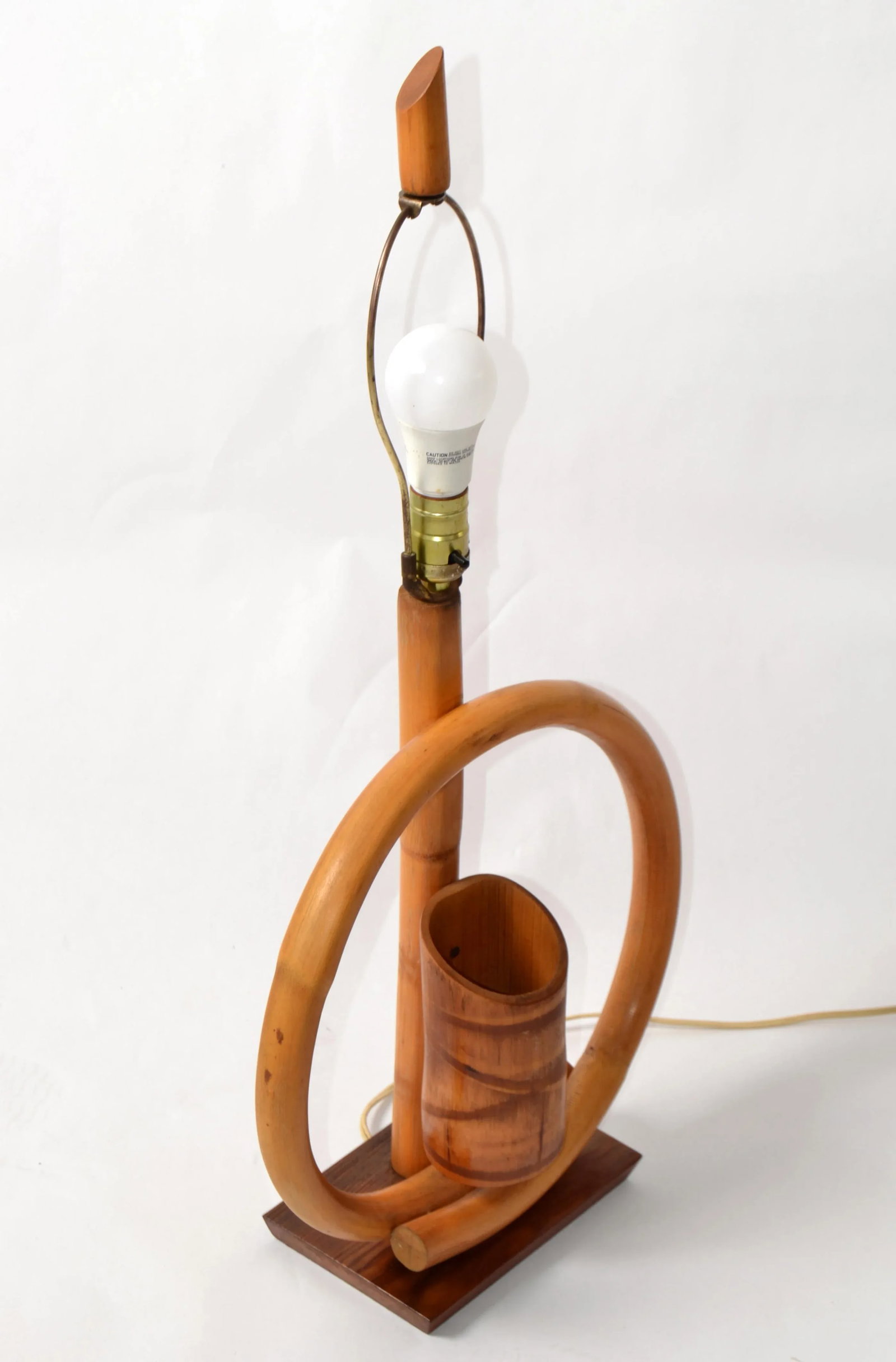 1950s Bohemian Bent Bamboo Table Lamp Original Goatskin Shade - 4