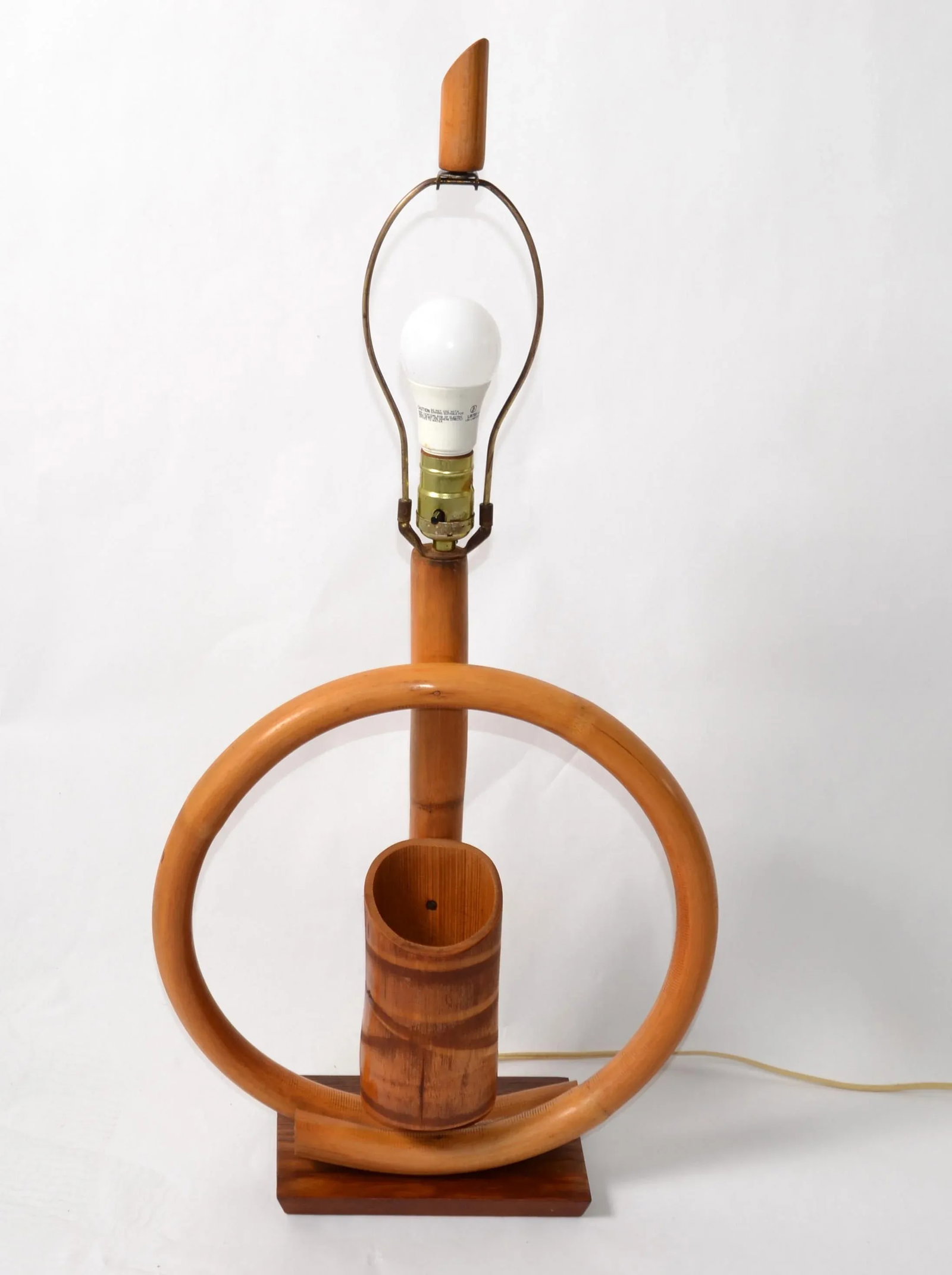 1950s Bohemian Bent Bamboo Table Lamp Original Goatskin Shade - 5