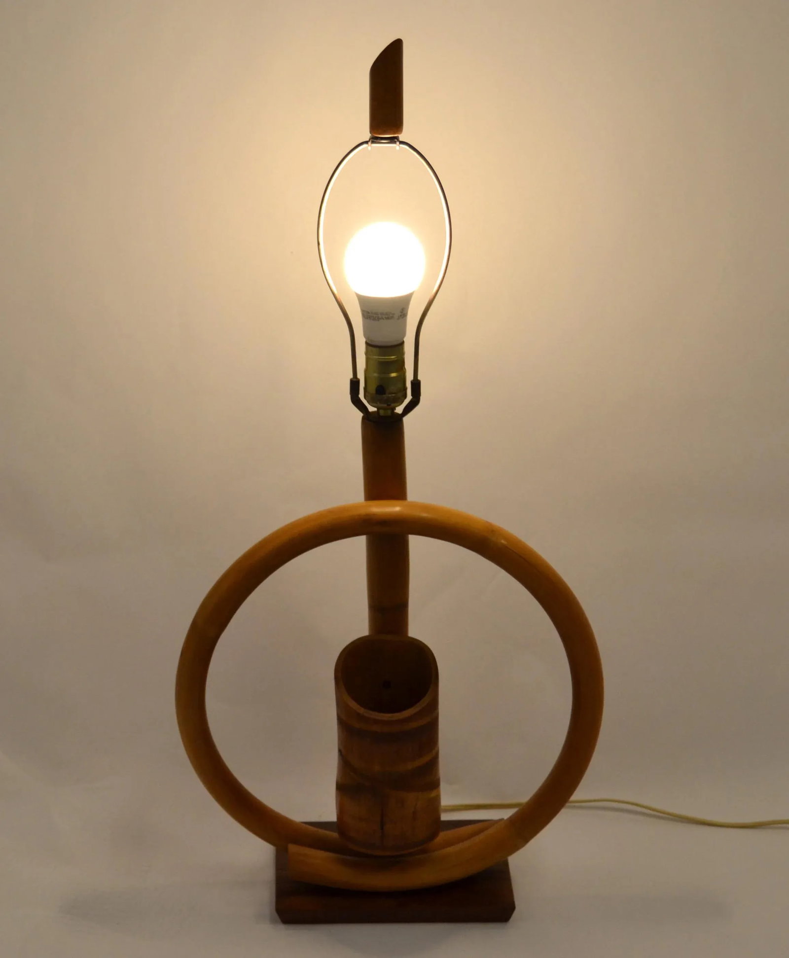 1950s Bohemian Bent Bamboo Table Lamp Original Goatskin Shade - 6