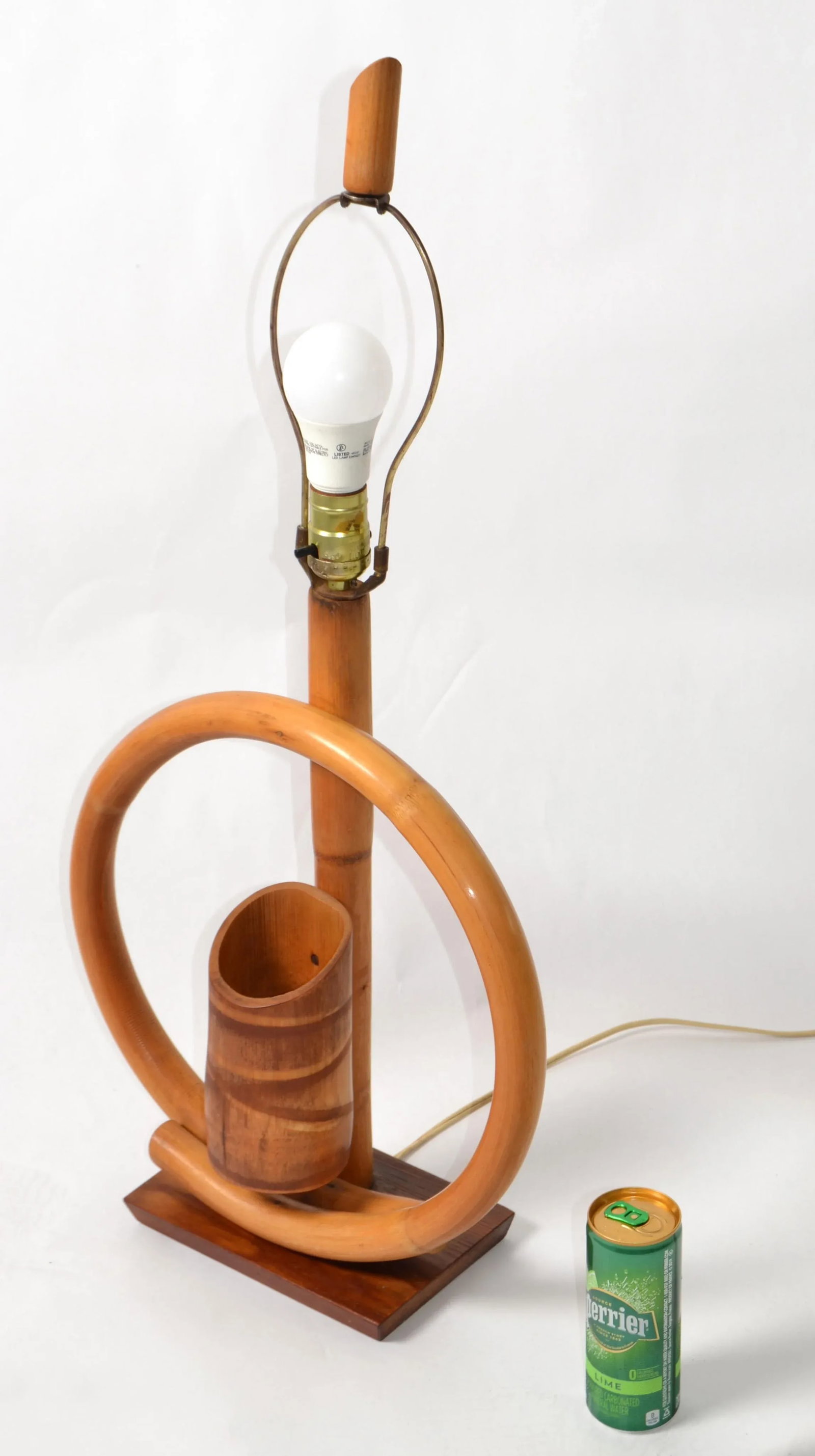 1950s Bohemian Bent Bamboo Table Lamp Original Goatskin Shade - 7