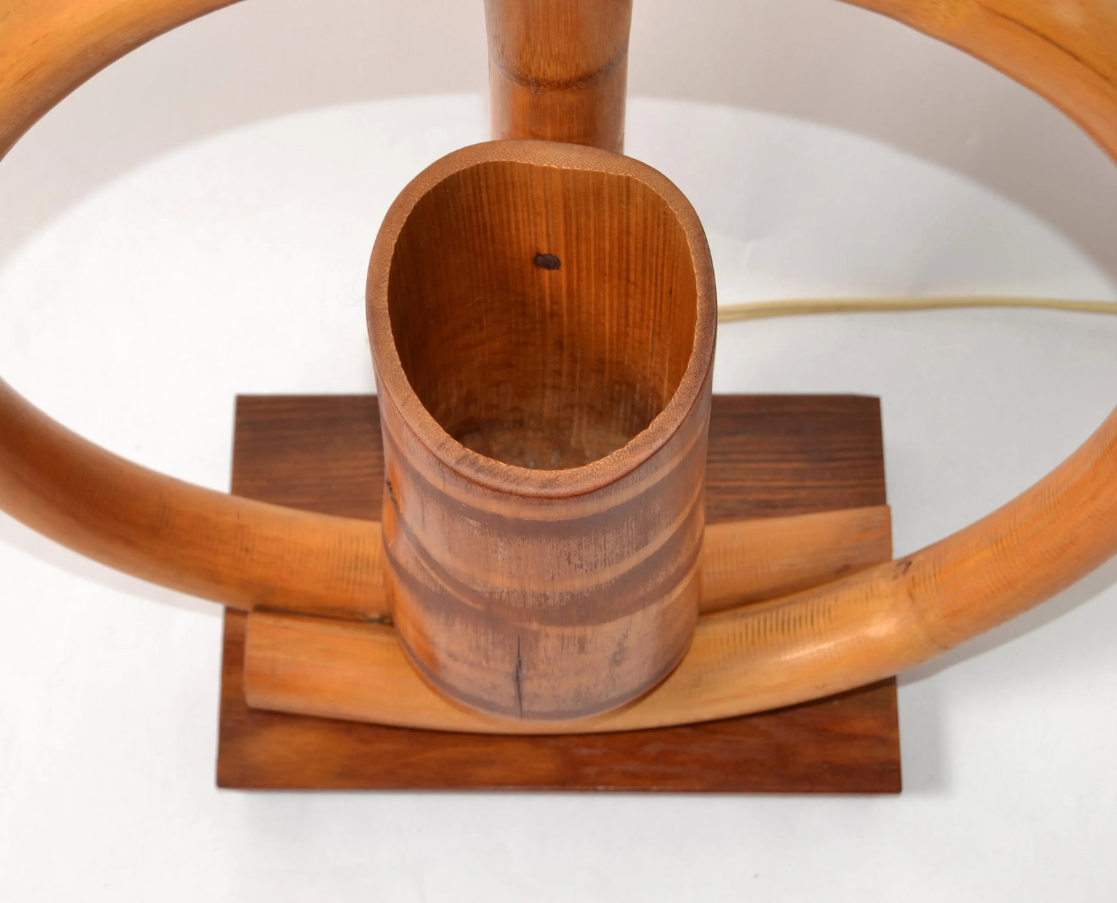 1950s Bohemian Bent Bamboo Table Lamp Original Goatskin Shade - 8