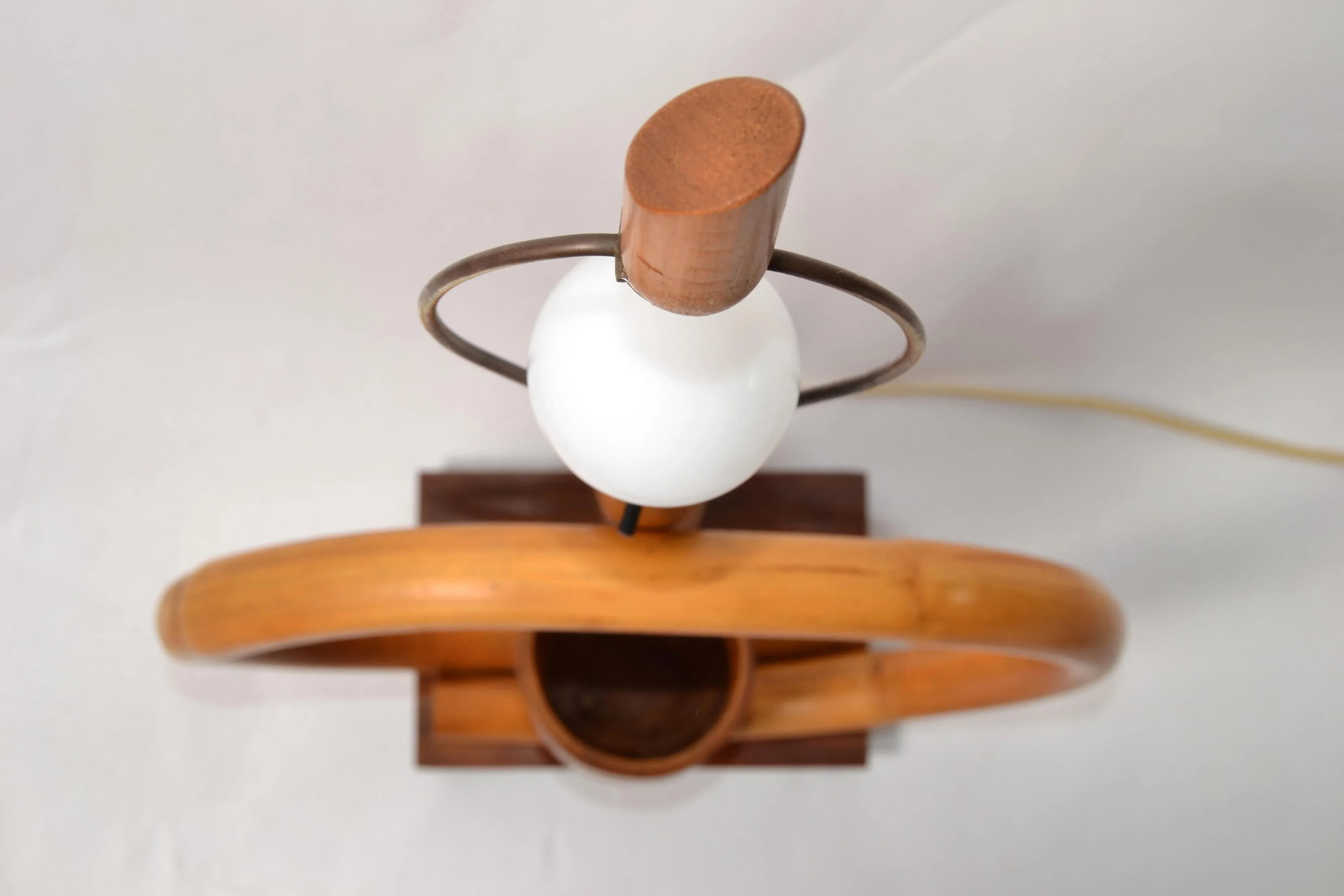 1950s Bohemian Bent Bamboo Table Lamp Original Goatskin Shade - 9