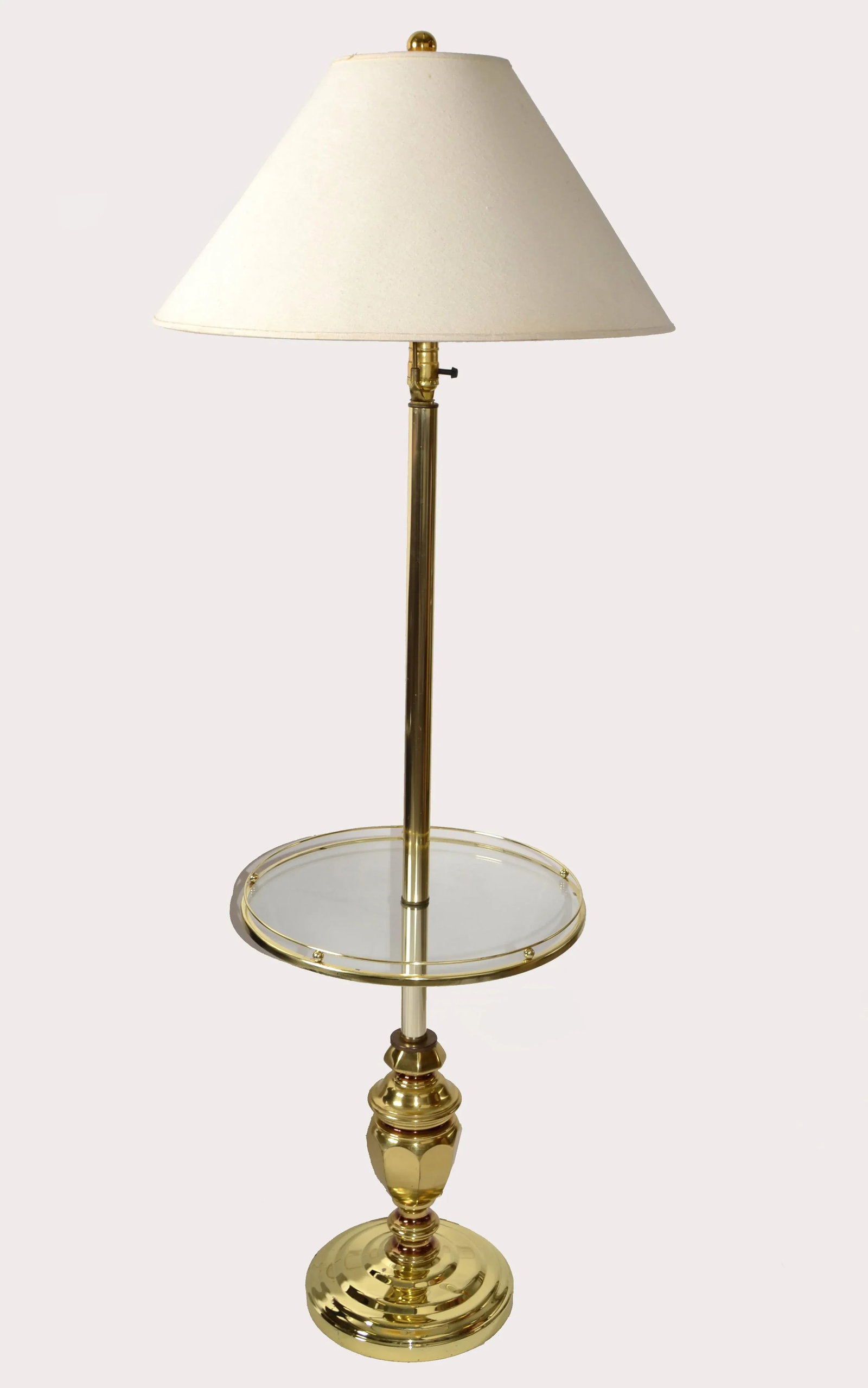 1980s Neoclassical Brass Metal Laurel Lamp Company Style Round Glass Side Table Floor Lamp - 12