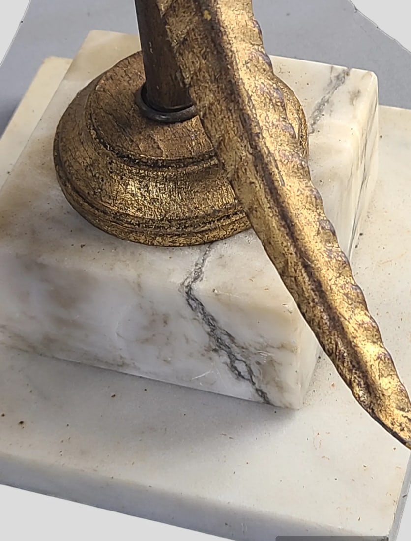 Mid 20th Century Hollywood Regency Italian Tole Wheat Marble Base Table Banquet Lamp - 3