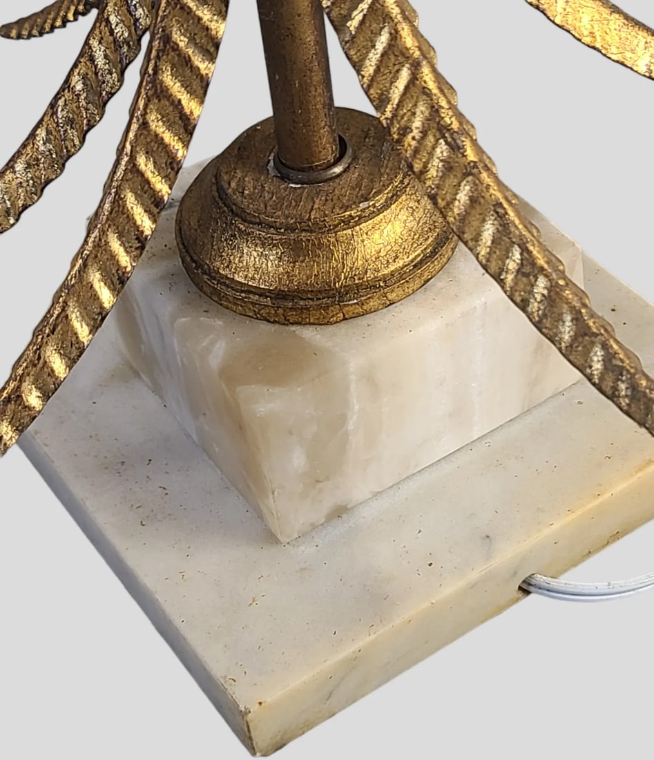 Mid 20th Century Hollywood Regency Italian Tole Wheat Marble Base Table Banquet Lamp - 8