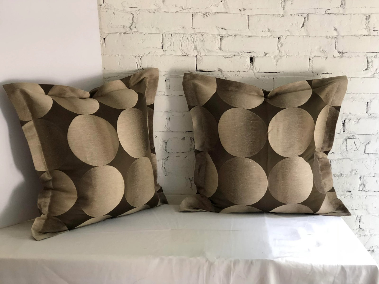 24" Brown and Tan Geometric Jim Thompson Pillows - a Pair - 9