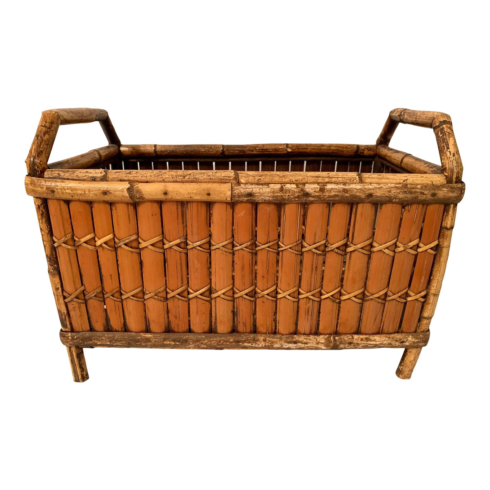 Vintage Boho Chic Bamboo Planter: A superb vintage boho chic bamboo planter, elongated rectangular shape. This would excellent housing an array of flowers, succulents, or boxwoods. Condition: Alterations: Original Condition Unaltered 