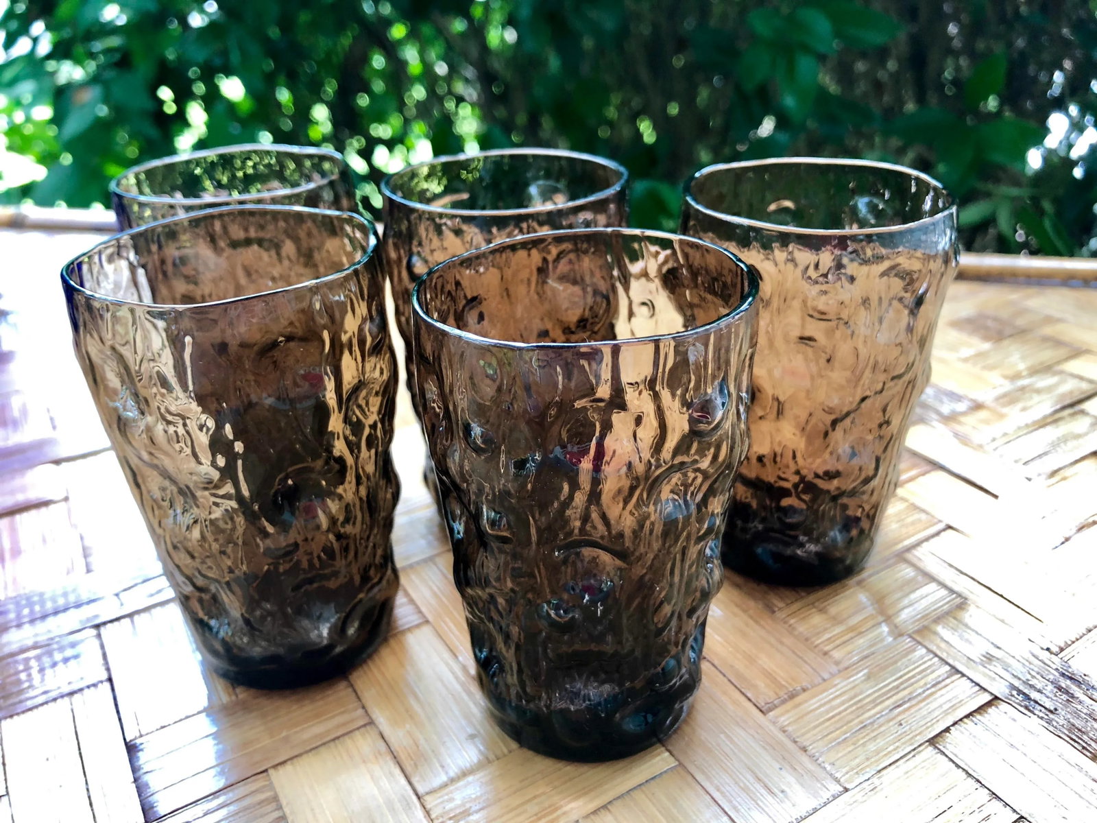 Mid Century Modern Brutalist Smoke Glass Icicle Juice Glasses - Set of 5 - 12