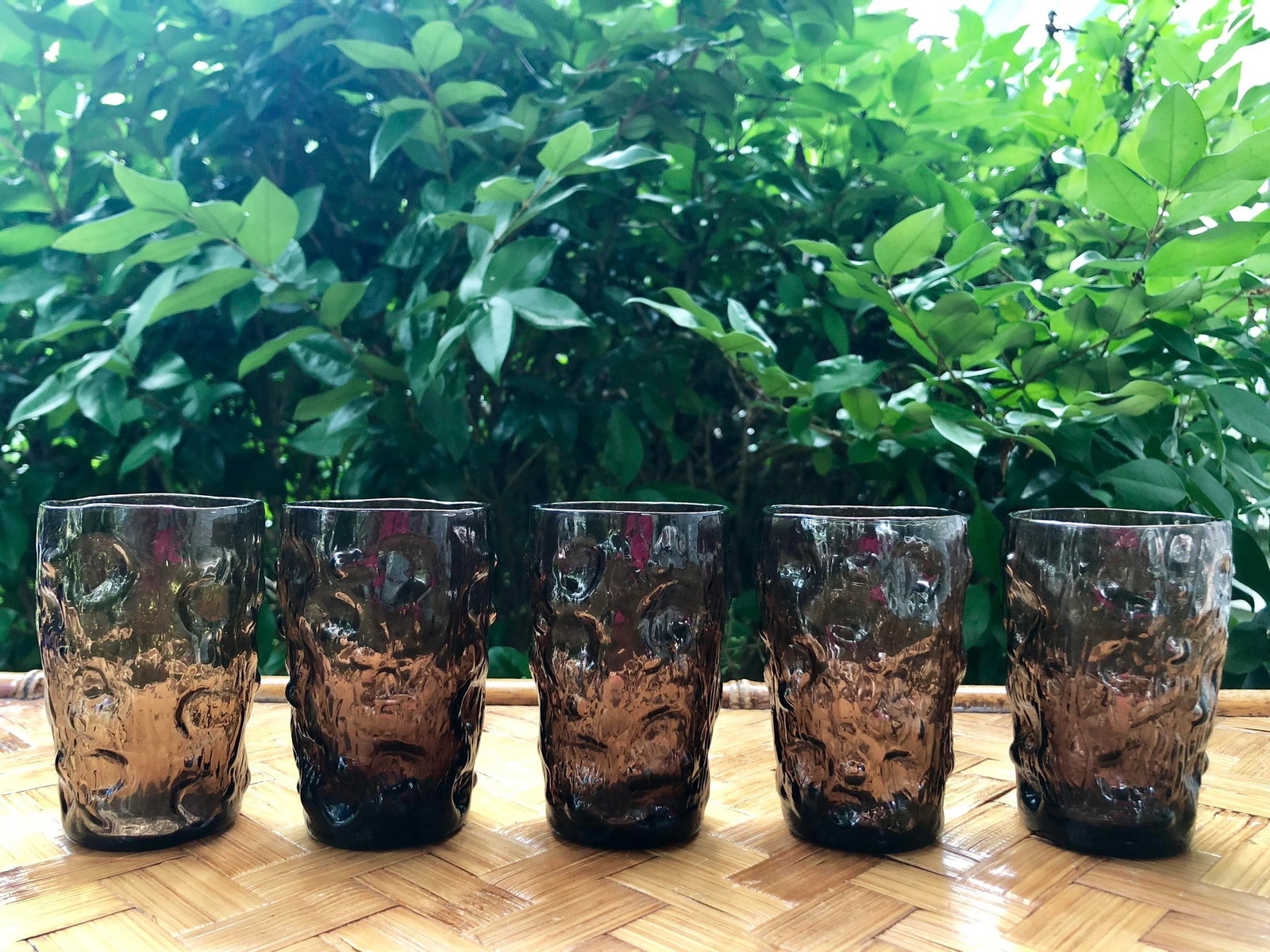 Mid Century Modern Brutalist Smoke Glass Icicle Juice Glasses - Set of 5 - 2