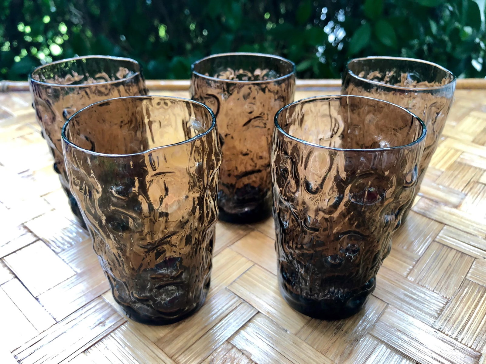 Mid Century Modern Brutalist Smoke Glass Icicle Juice Glasses - Set of 5 - 3