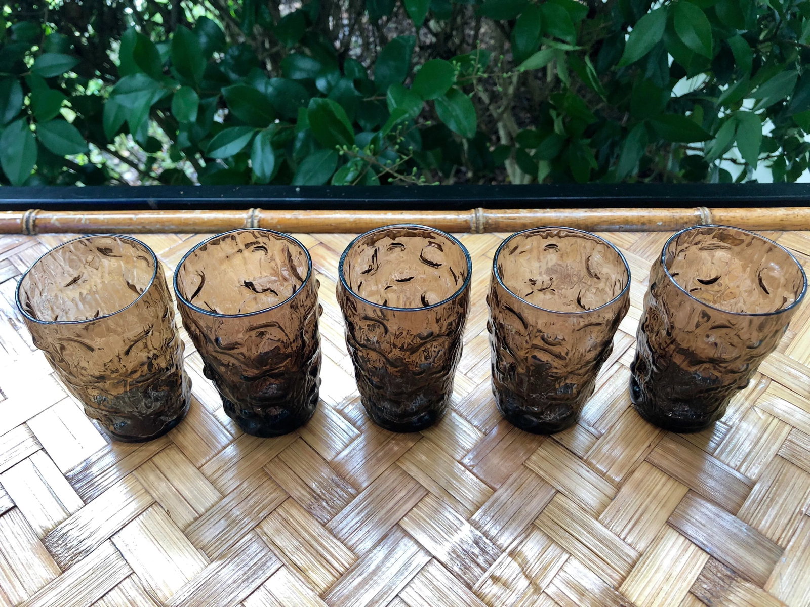 Mid Century Modern Brutalist Smoke Glass Icicle Juice Glasses - Set of 5 - 4