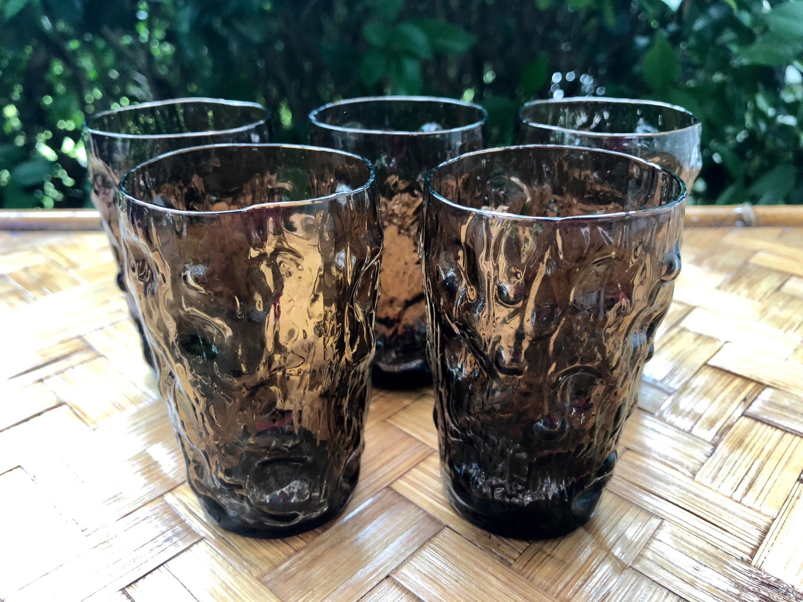 Mid Century Modern Brutalist Smoke Glass Icicle Juice Glasses - Set of 5 - 5