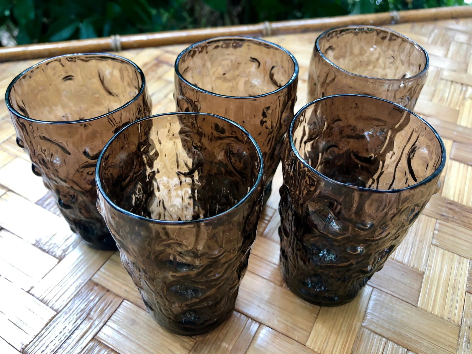 Mid Century Modern Brutalist Smoke Glass Icicle Juice Glasses - Set of 5 - 6